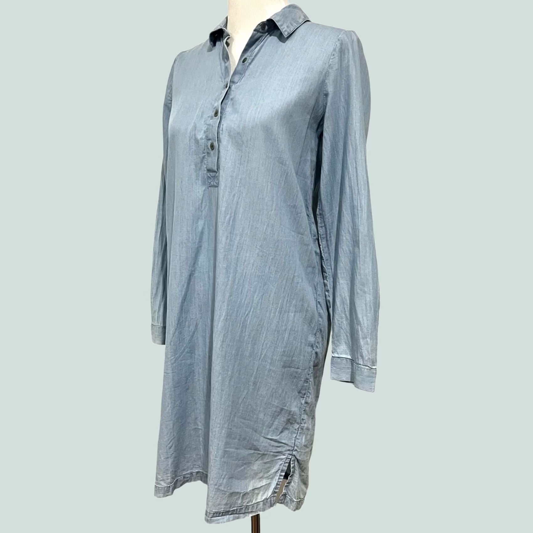 Lucky Brand Lucky Brand Shirt Dress Chambray Popover Long Sleeve Blue XS Dress Shirt Womens Slim Knee Length 100% Cotton Size XS / US 0-2 / IT 36-38 - 1 Thumbnail