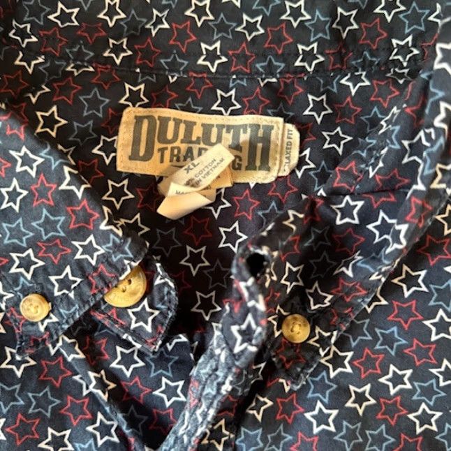 Vintage Duluth Shirt Mens XL Blue Red White Stars Button Up Short Sleeve Casual Relaxed Size US XL / EU 56 / 4 - 3 Thumbnail