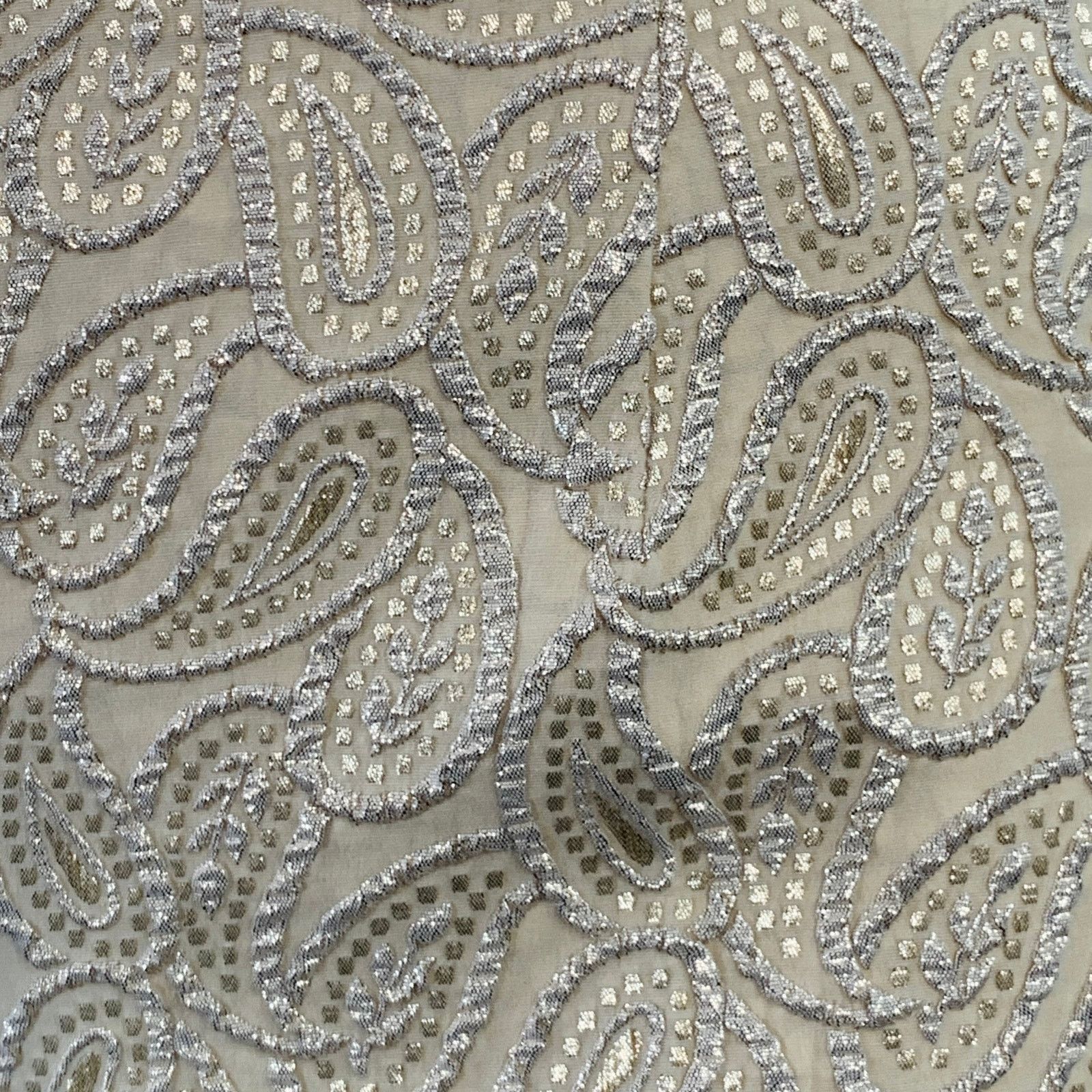 Celine Size XS Cream Silver Jacquard Paisley Straight Dress Pants Size 24" / US 00 / IT 34 - 2 Thumbnail