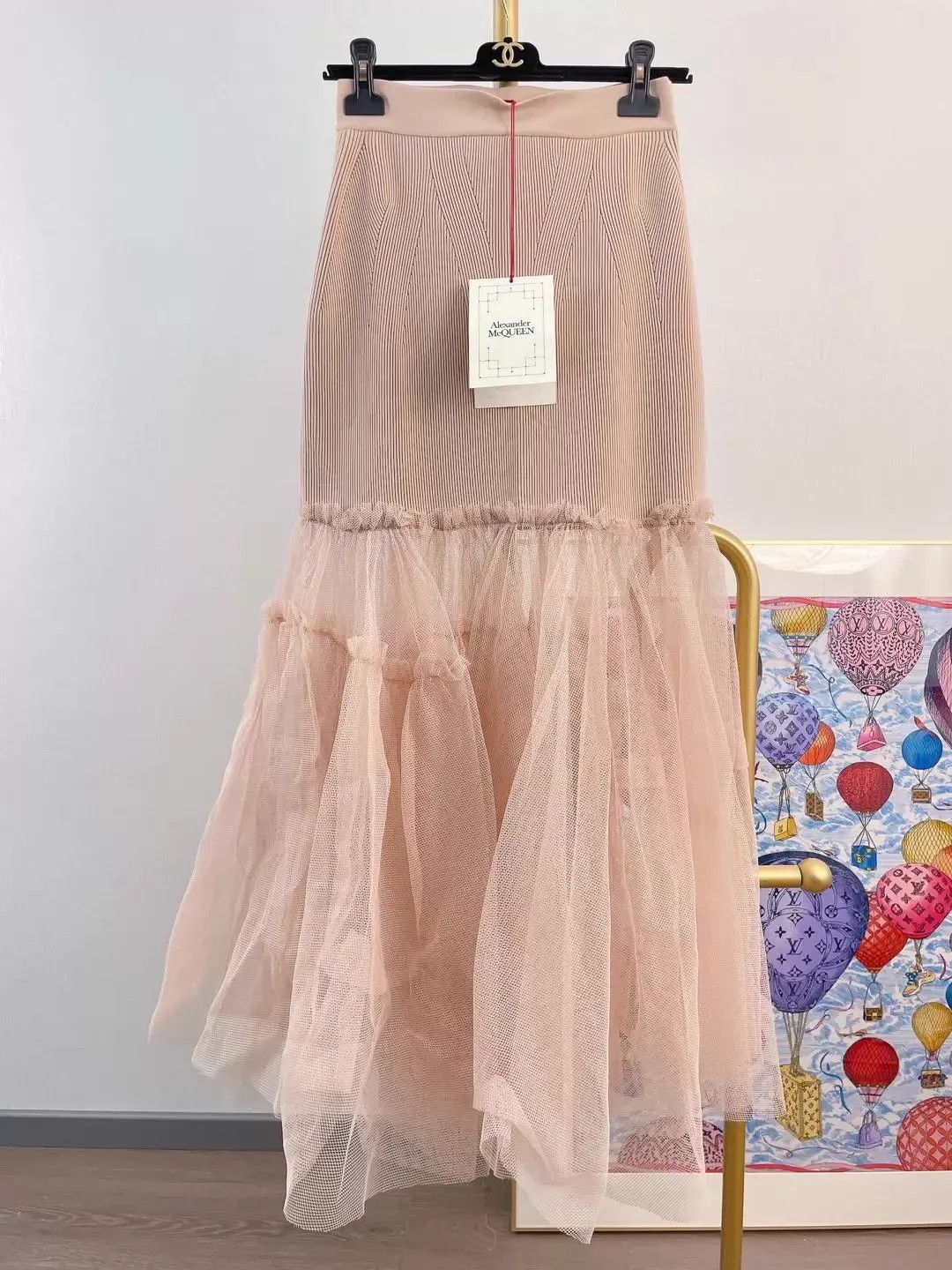 Alexander McQueen AMQ Pink Knit Colorblocked Tulle Skirt L Size L / US 10 / IT 46 - 1 Thumbnail