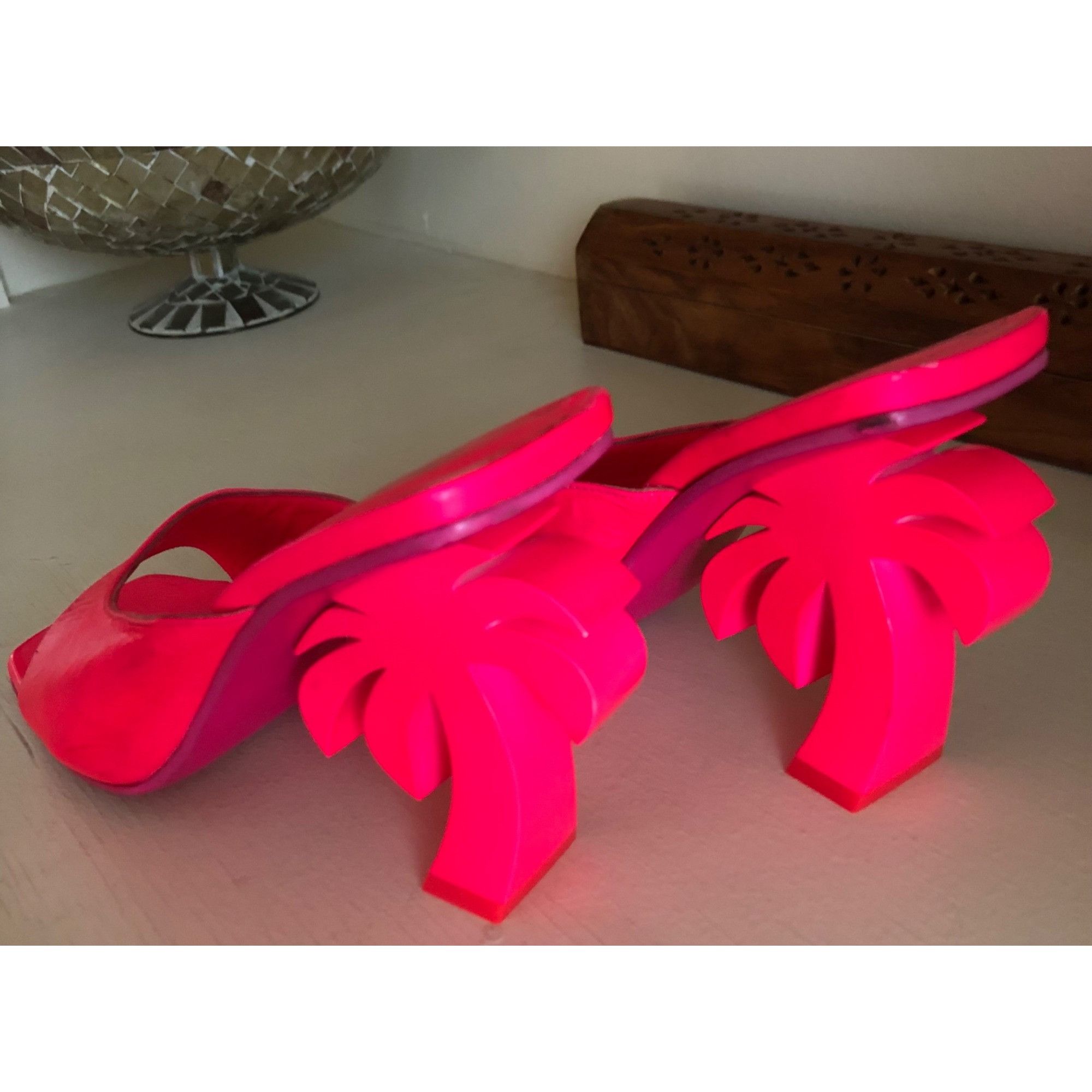 Palm Angels Women's Palm Angels Mule FUCHSIA Neon Pink Palm Tree Heel Si Size US 6.5 / IT 36.5 - 5 Thumbnail