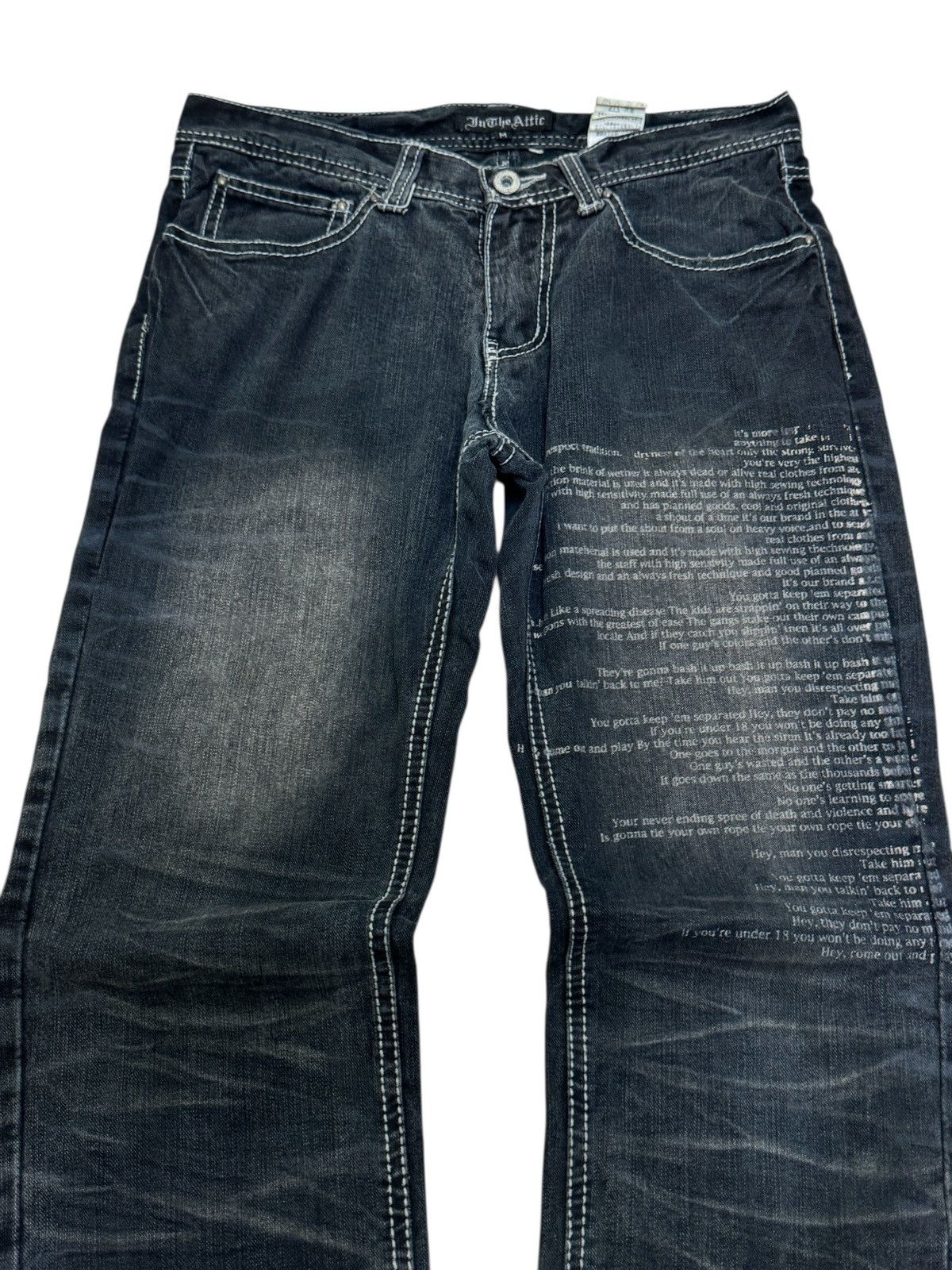 Hysteric Glamour In the Attic Printed Poem Claw Mark Distressed Denim Size US 29 - 3 Thumbnail