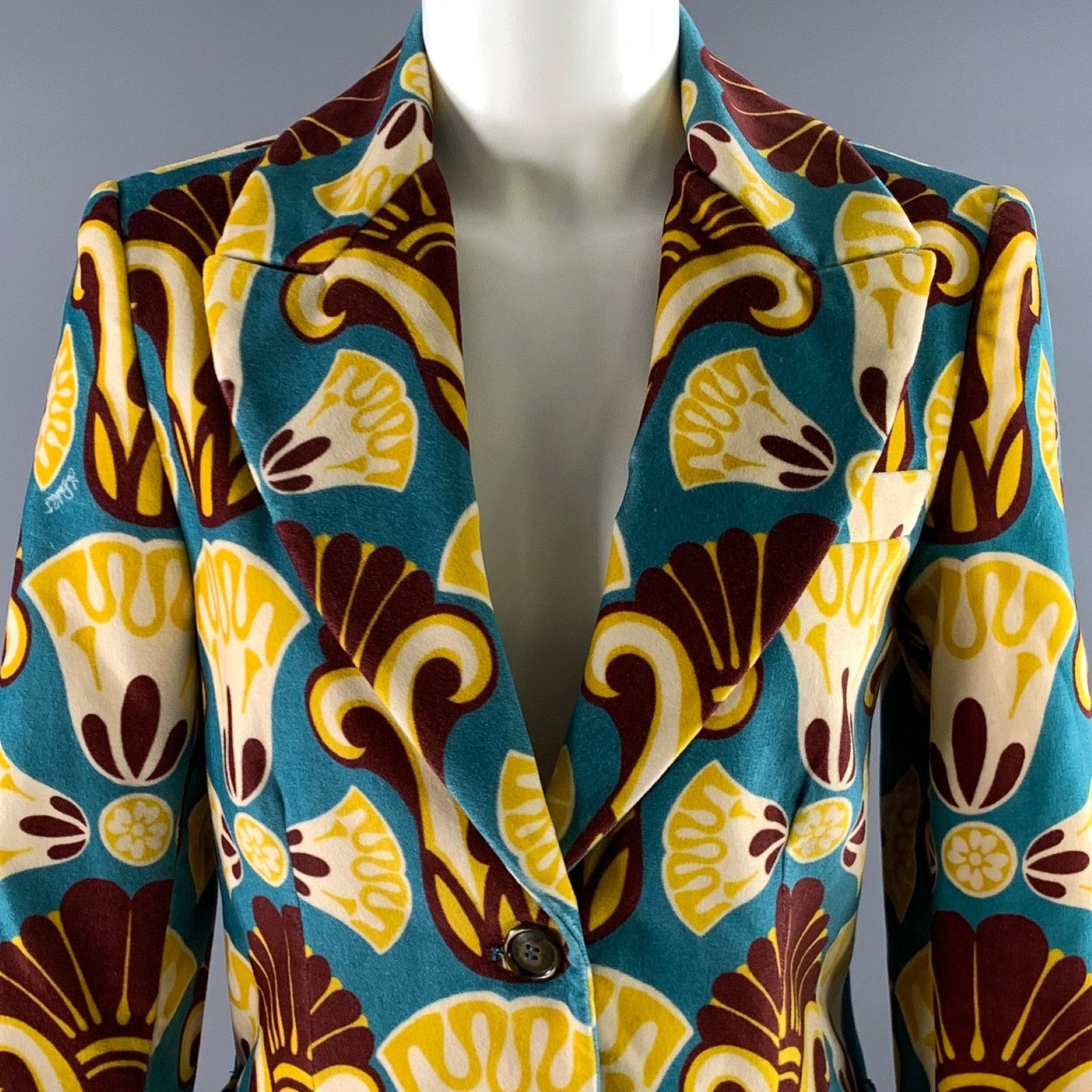 La DoubleJ LA DOUBLEJ Size S Teal Mustard Cotton Geometric Jacket Size S / US 4 / IT 40 - 2 Thumbnail