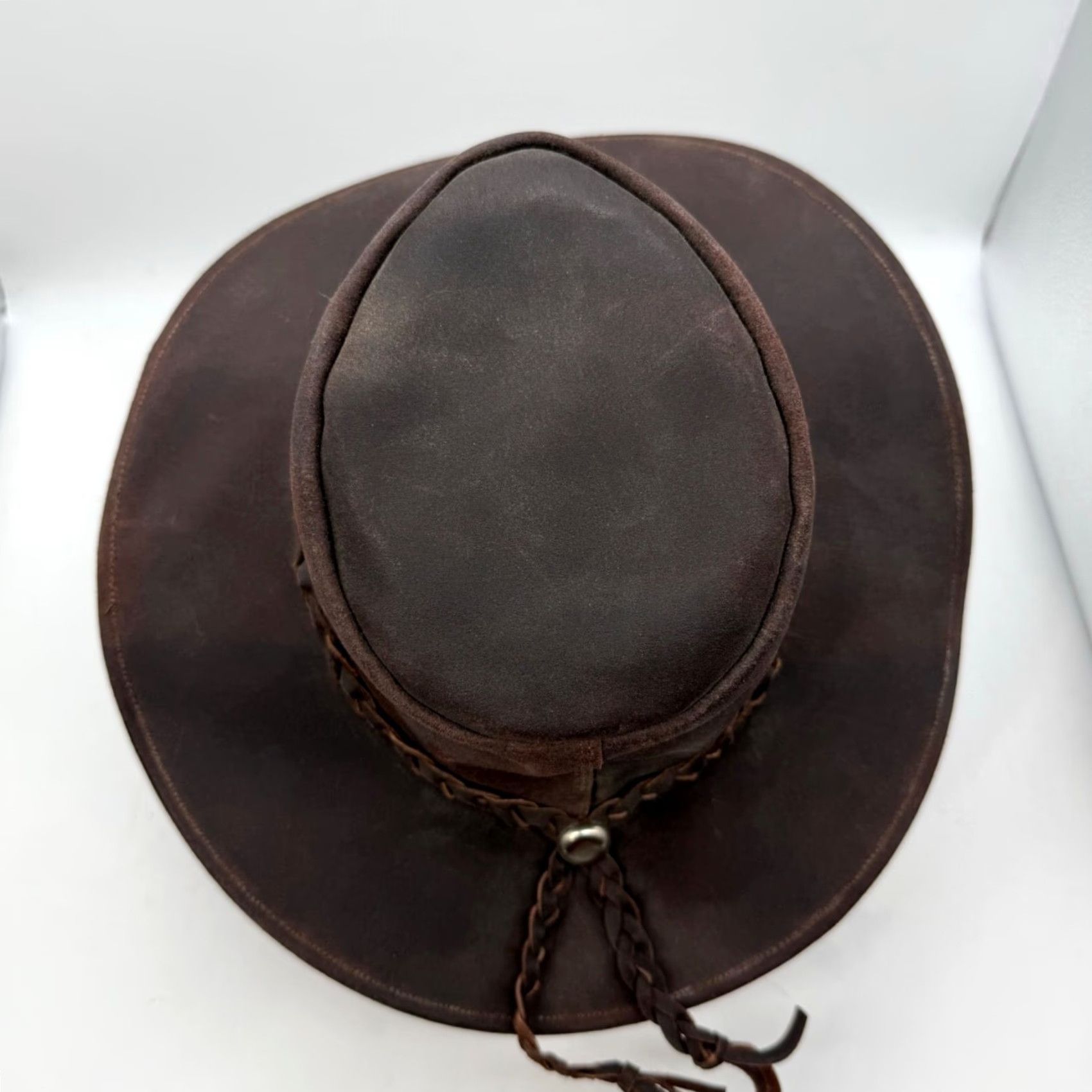 Vintage VINTAGE Mens Leather Australian Outback Hat Size Small Brown Braided Hatband Size ONE SIZE - 6 Thumbnail