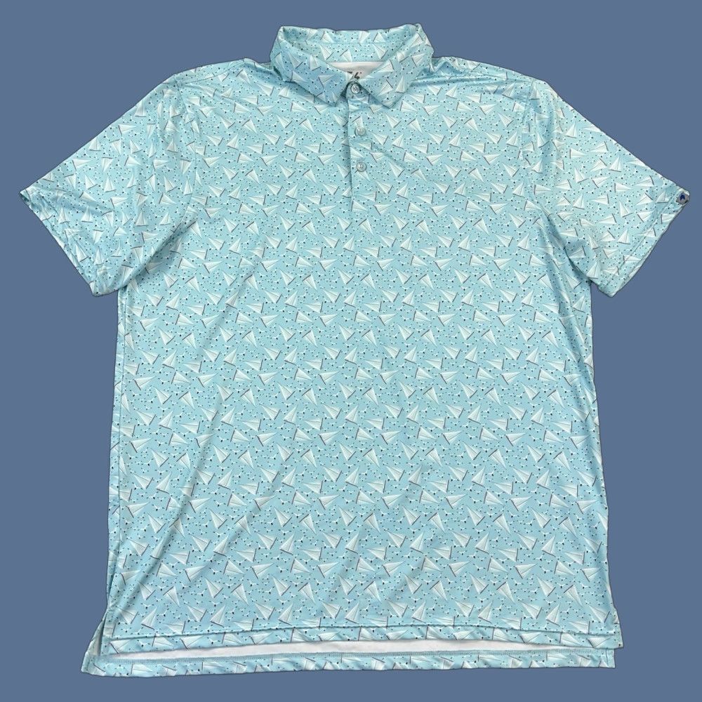 Vintage 1764 Polo Shirt Mens XL Blue Sailboat Print Performance Stretch Golf Casual Shirt Size US XL / EU 56 / 4 - 1 Thumbnail