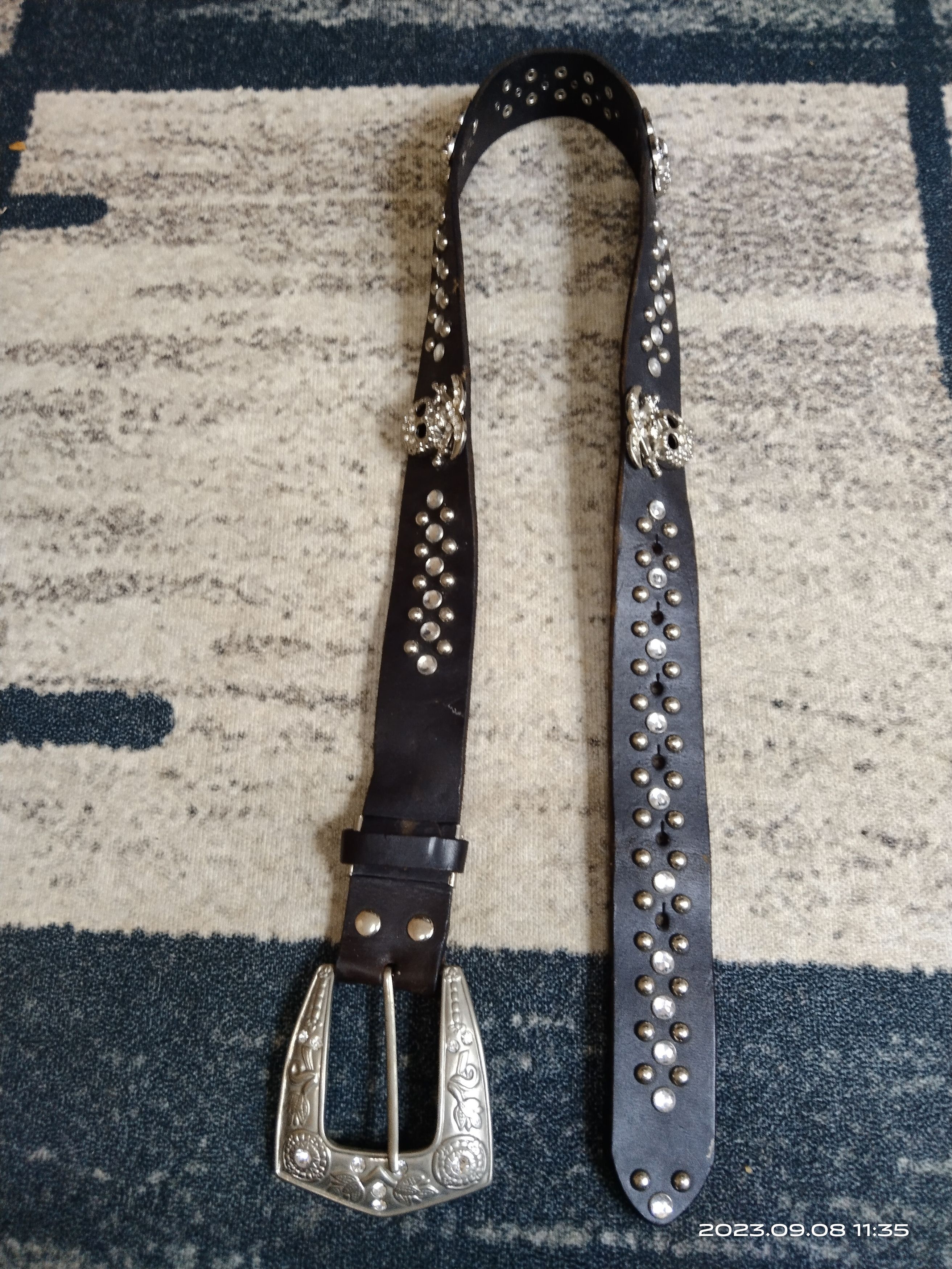 Leather SiCK LEATHER BELT SWAROVSKI SKULL PIRATEs(SIZE 28-33 INCH) Size ONE SIZE - 3 Thumbnail