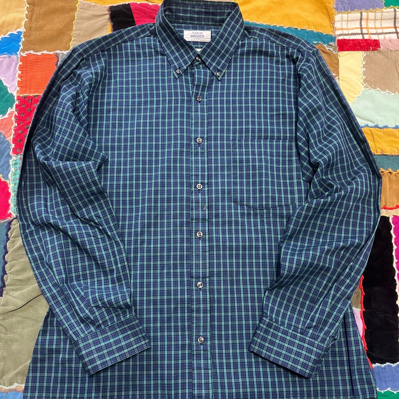 Other Vintage Arrow Brigade Navy + Green Plaid Long Sleeve Button Size US L / EU 52-54 / 3 - 1 Thumbnail