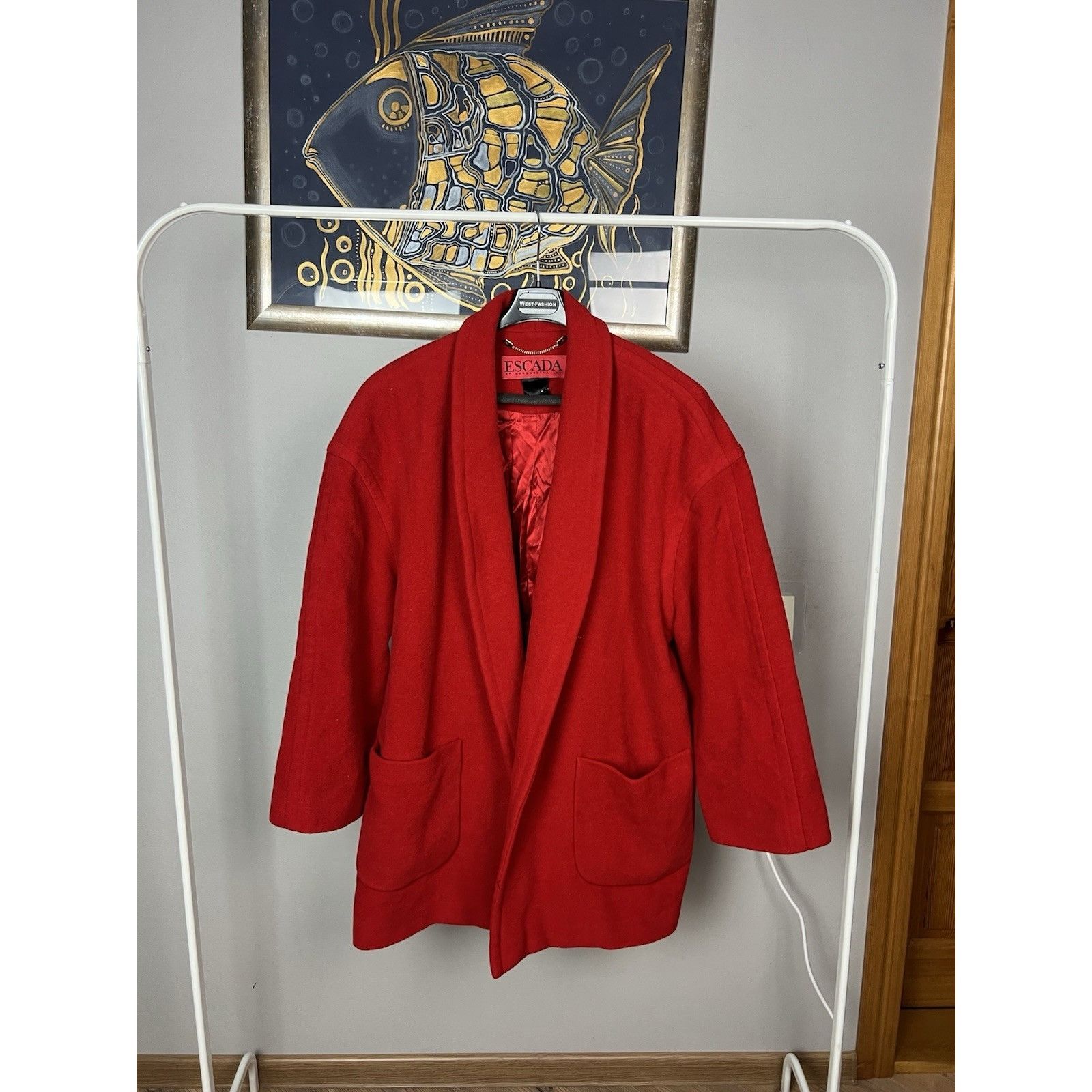 Escada Escada Margaretha Ley Vintage Women`s Wool Red Oversized Coa Size L / US 10 / IT 46 - 6 Thumbnail