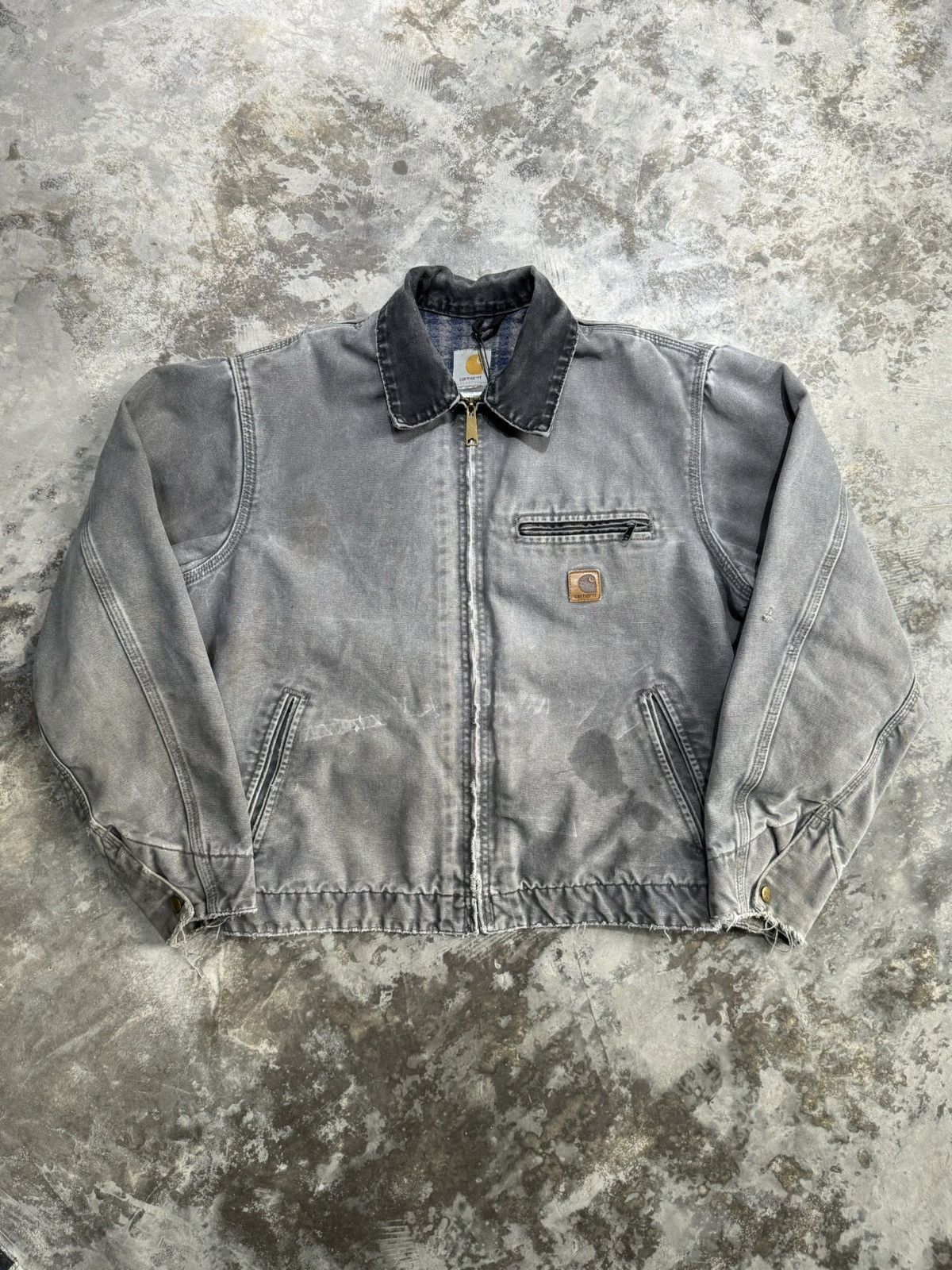 Pre-owned Carhartt X Vintage 90's Grey Faded Carhartt Detroit Jacket In Faded Black