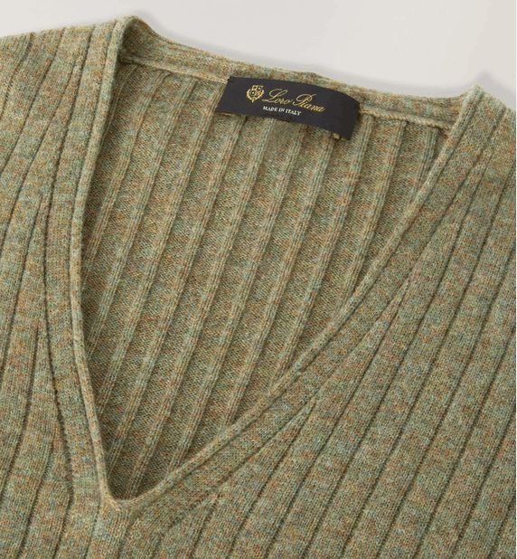 Loro Piana o1w1db10724 Maras Cashmere V-Neck Sweater in Moss Green Size L / US 10 / IT 46 - 3 Thumbnail