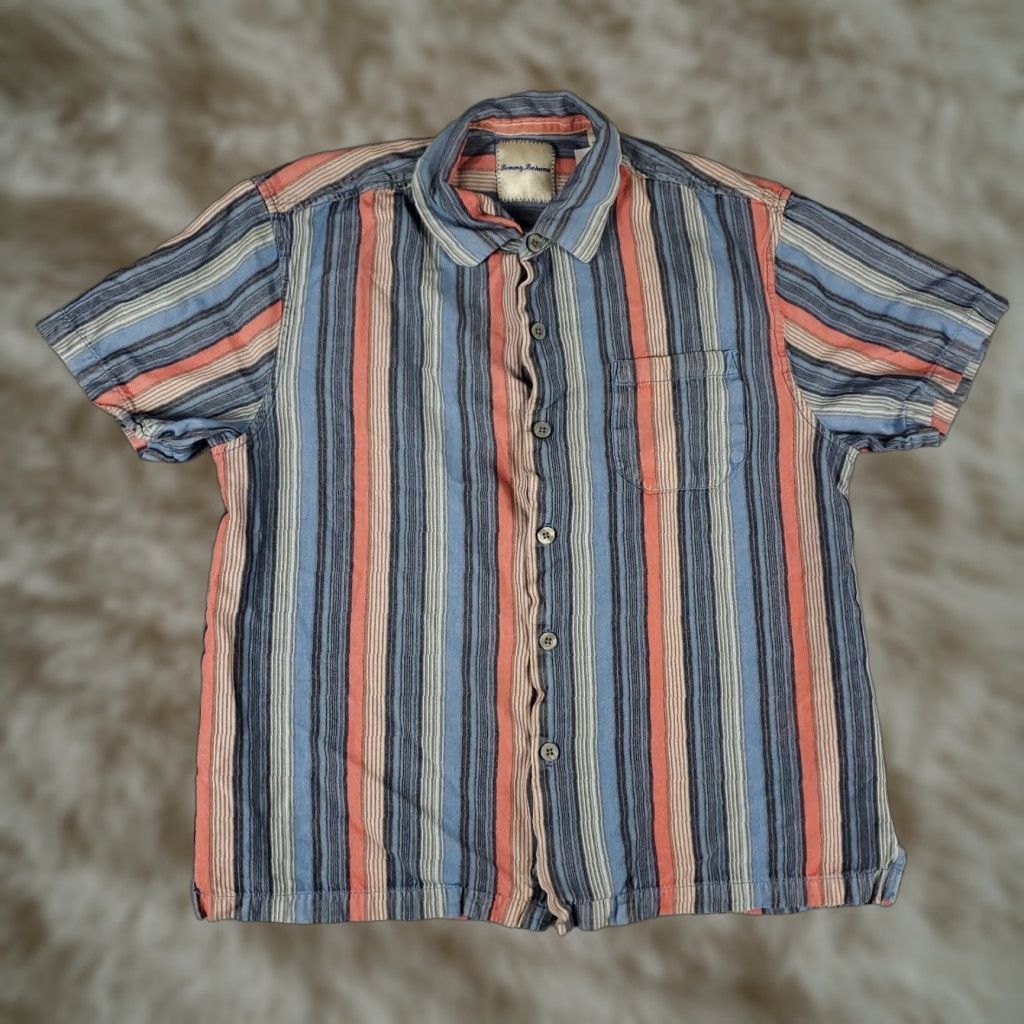Tommy Bahama Tommy Bahama Shirt Mens Small Blue Striped Silk Button-Up - Short Sleeve, Casual/Aloha, 90s/Beach Theme, Button-Front, Linen/Silk, Regular Fit Mens Size US S / EU 44-46 / 1 - 1 Thumbnail
