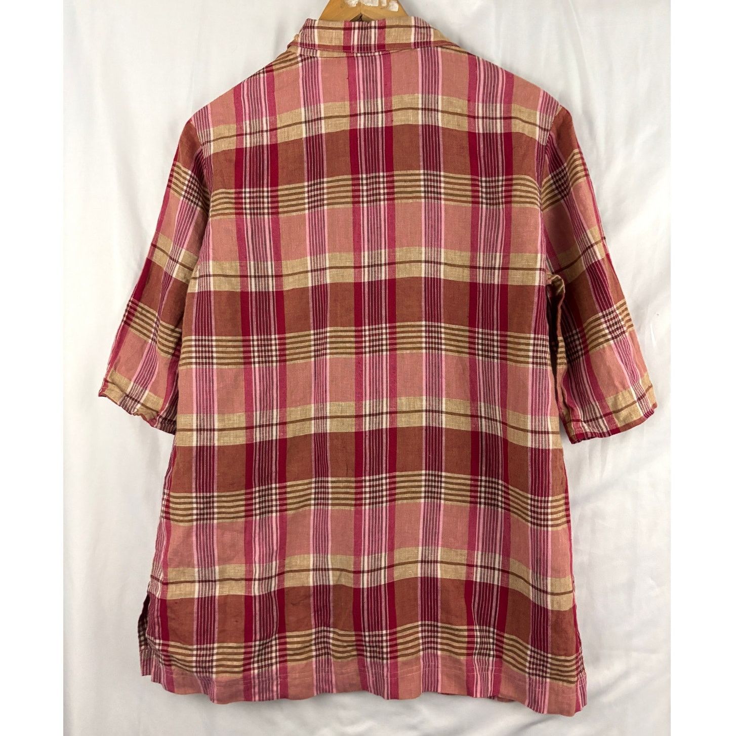 Saks Fifth Avenue Real Clothes Saks Fifth Avenue Blouse MEDIUM Plaid Linen Size M / US 6-8 / IT 42-44 - 2 Thumbnail