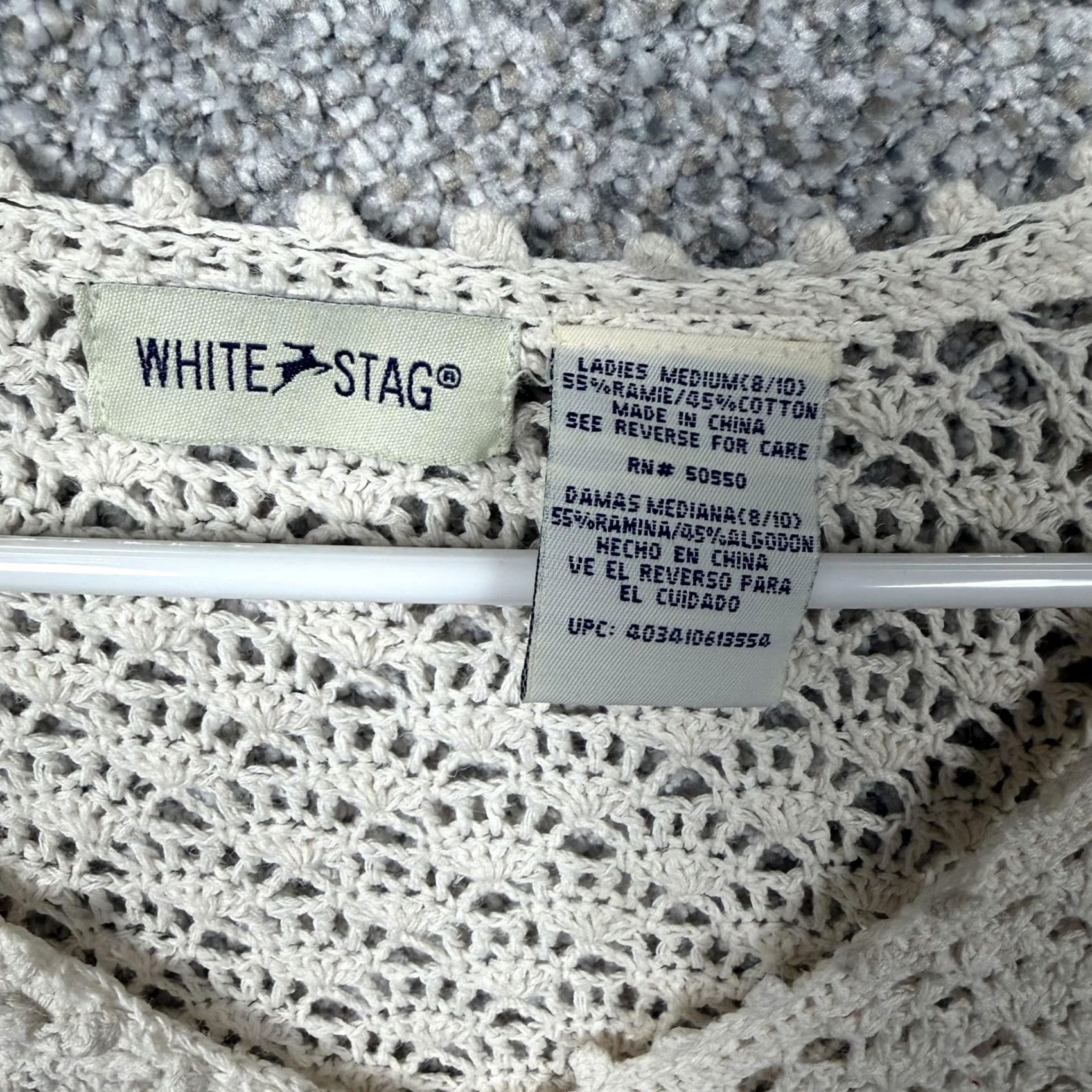 Vintage VINTAGE White Stag Cardigan Sweater Womens M White Crochet Open-Knit Beachy 90s Lightweight Sheer Casual Cottagecore Size M / US 6-8 / IT 42-44 - 4 Thumbnail