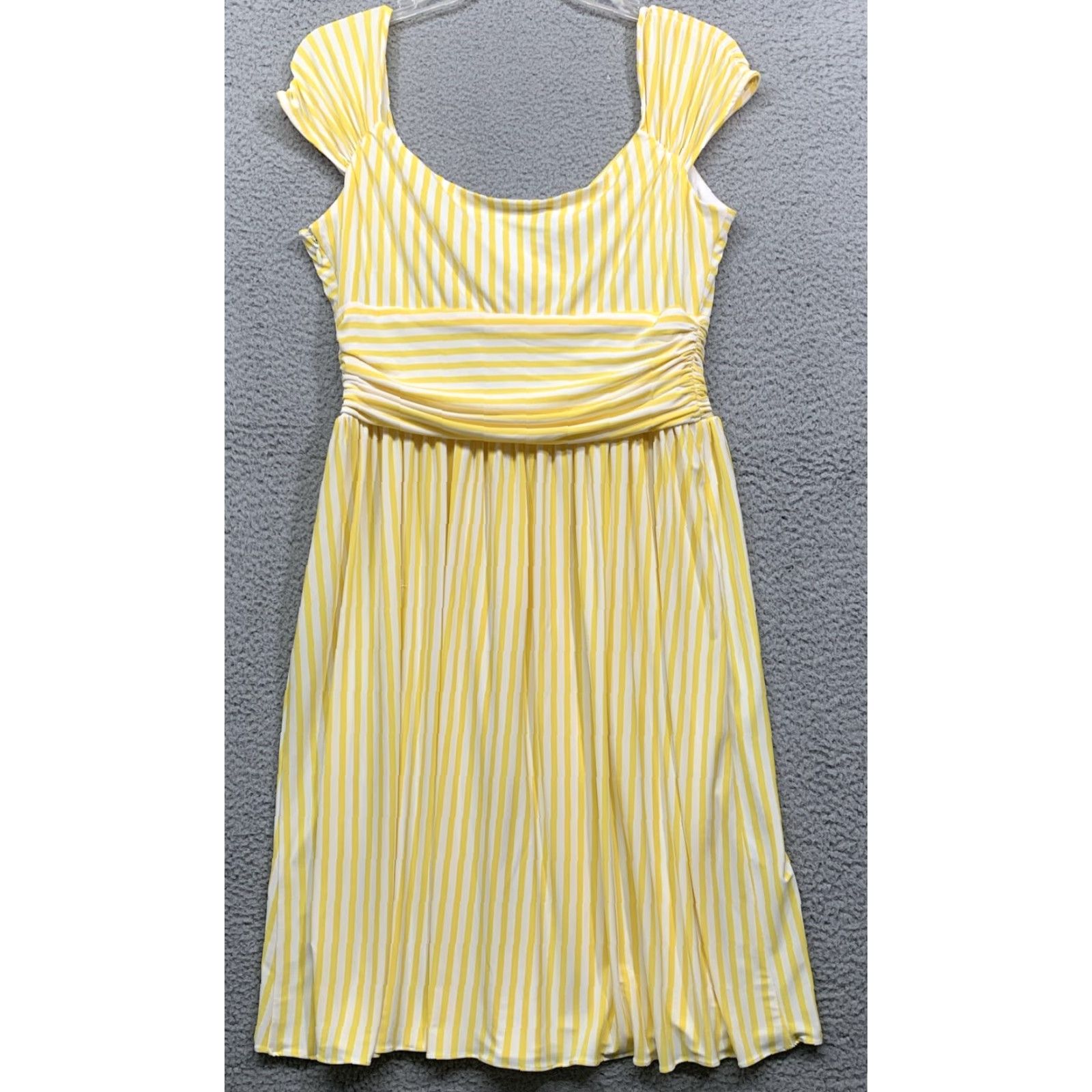 Nine West Nine West Women's Dress Size 12 Yellow White Stripe Fit & Flare Lined Zipper Knee Length Shirt Womens 12 Yellow & White Stripe Fit & Flare Size XL / US 12-14 / IT 48-50 - 4 Thumbnail