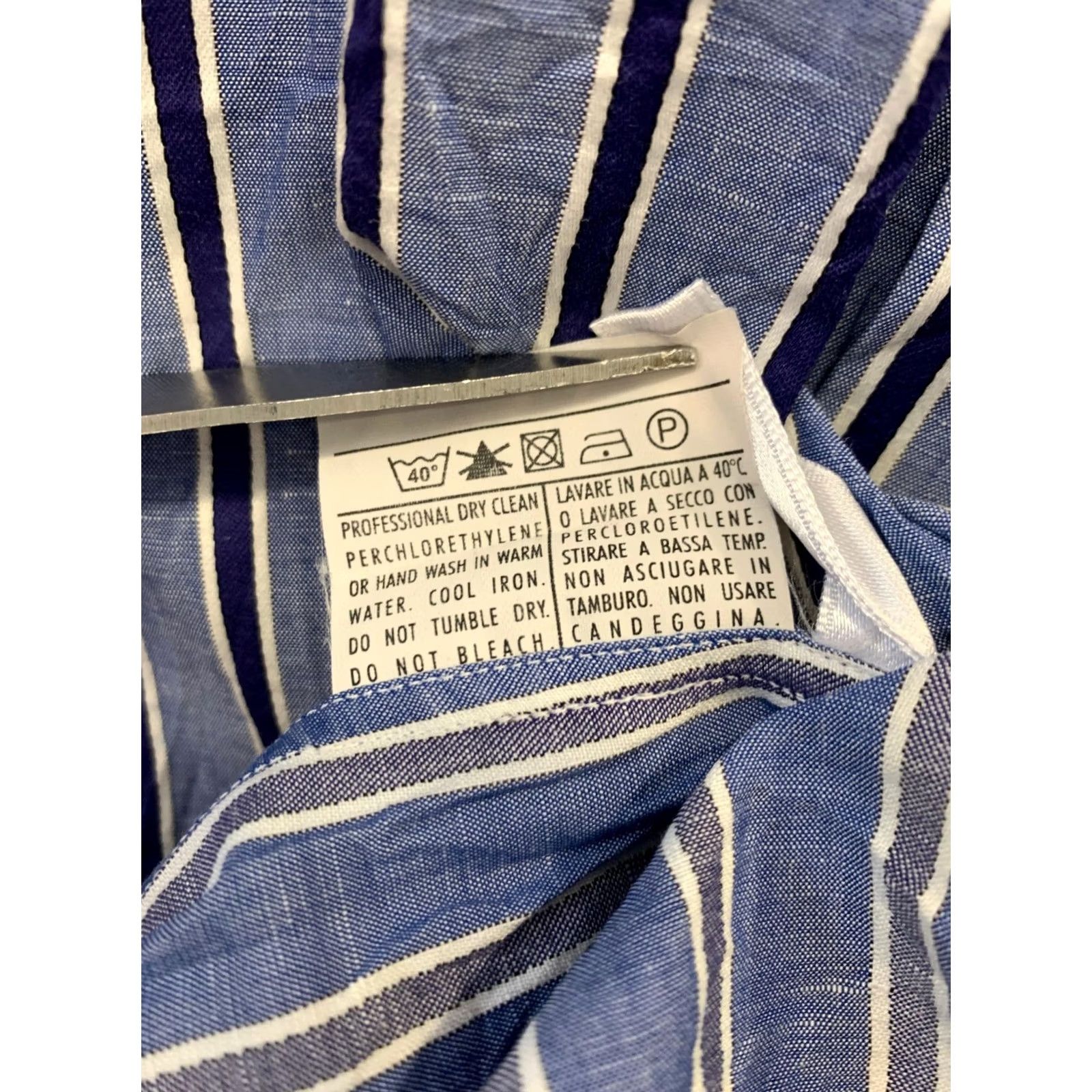 Salvatore Ferragamo Salvatore Ferragamo Men’s Large Blue Stripe Linen Cotton Shirt Italy 16.5 42#C16 Dress Shirt Size US L / EU 52-54 / 3 - 6 Thumbnail