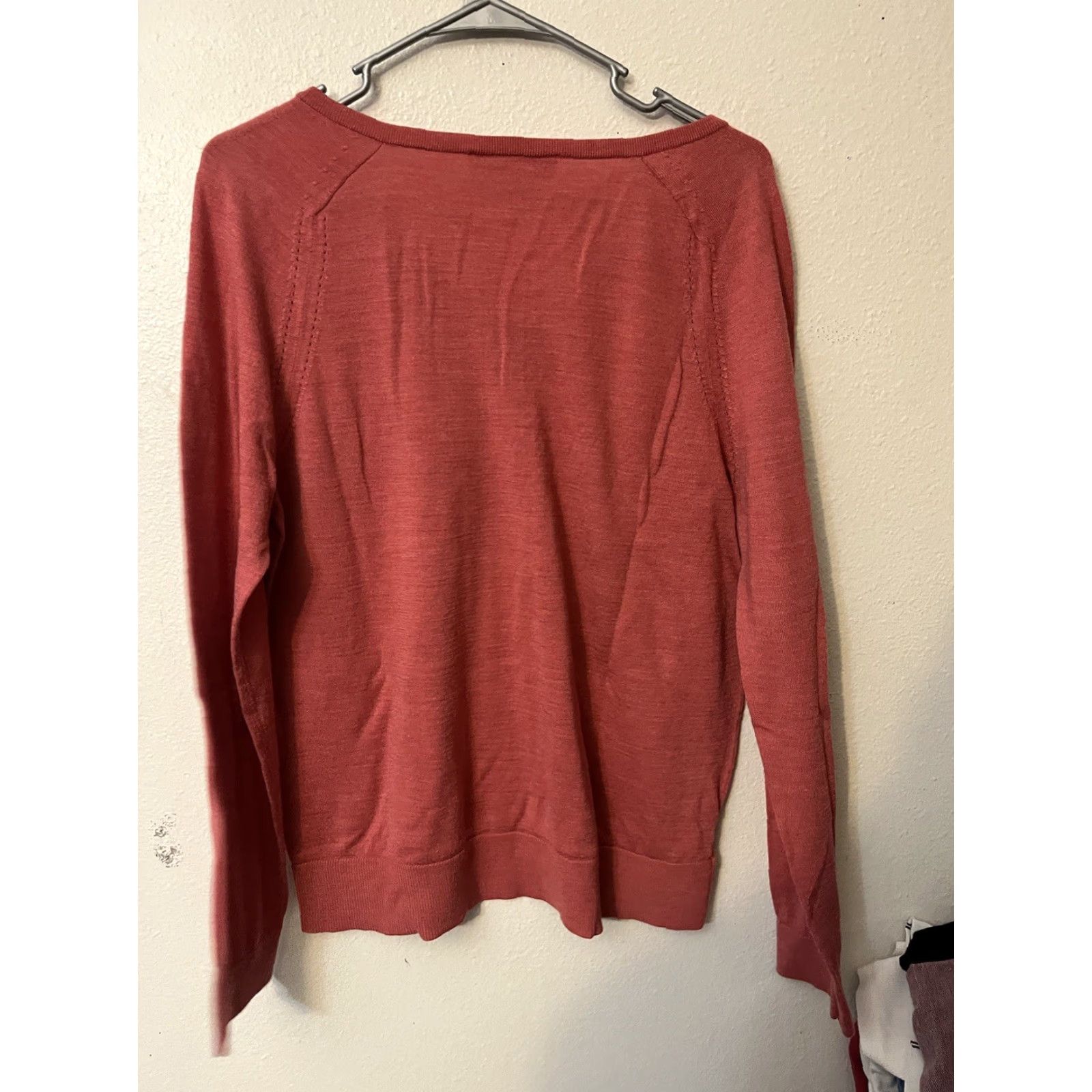 Loft LOFT Ann Taylor Knit Sweater Long Sleeve V-Neck Salmon Pink XL Women's Pullover Casual Lightweight 100% Cotton Size XL / US 12-14 / IT 48-50 - 2 Thumbnail