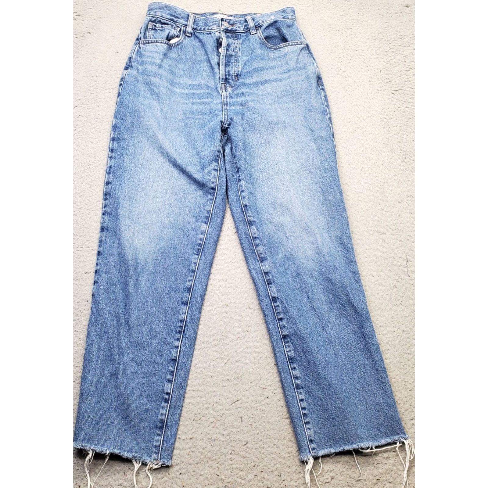 Pacsun PacSun Jeans Womens 27 Blue Denim Frayed Hem High Rise Straight Leg Button Fly Shirt? Size 27" / US 4 / IT 40 - 2 Thumbnail