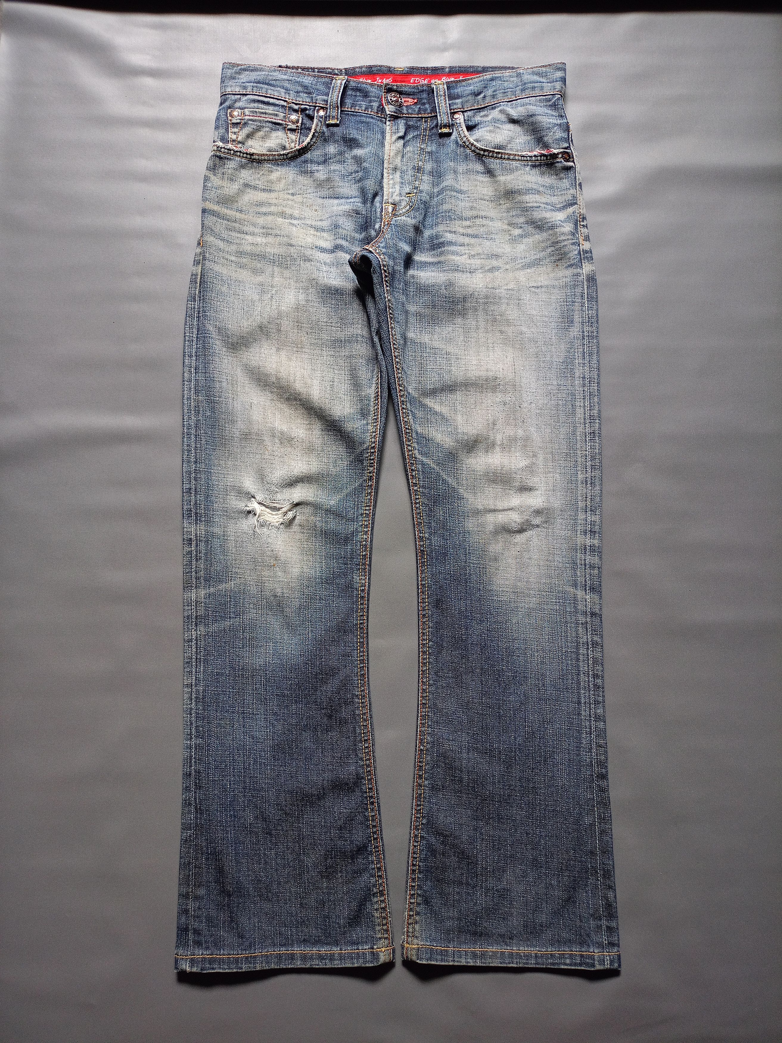 Japanese Brand 2000s Edwin Distressed Flare Denim Pants style ifsixwasnine Size US 32 / EU 48 - 1 Thumbnail
