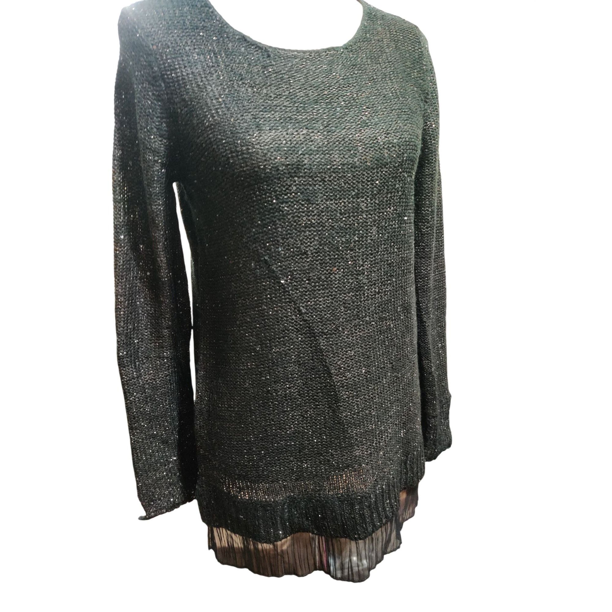 Faded Glory Black Sequin Knit Tunic Sweater Size M Sheer Hem Goth Glam S Size M / US 6-8 / IT 42-44 - 13 Thumbnail