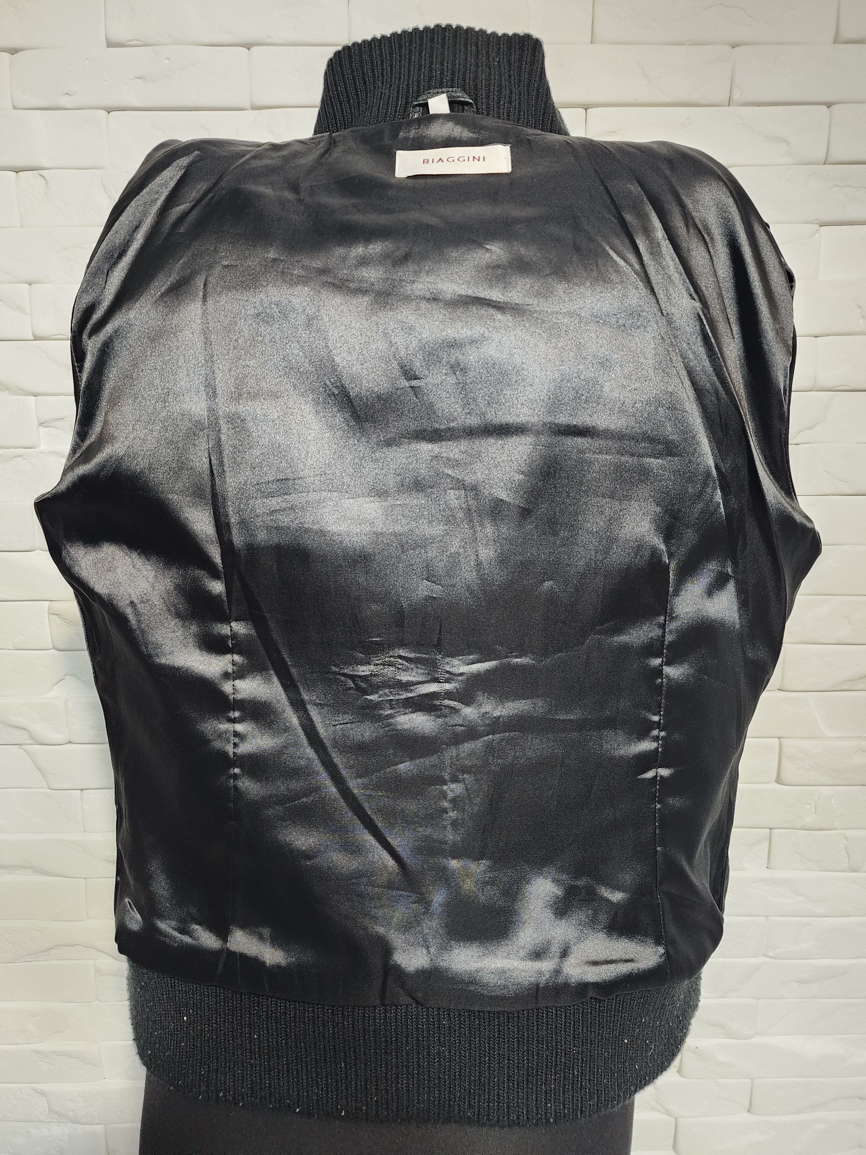 Other Black Leather Zip-Up Jacket: Women's Knitted Trim Sportswear Size L / US 10 / IT 46 - 7 Thumbnail