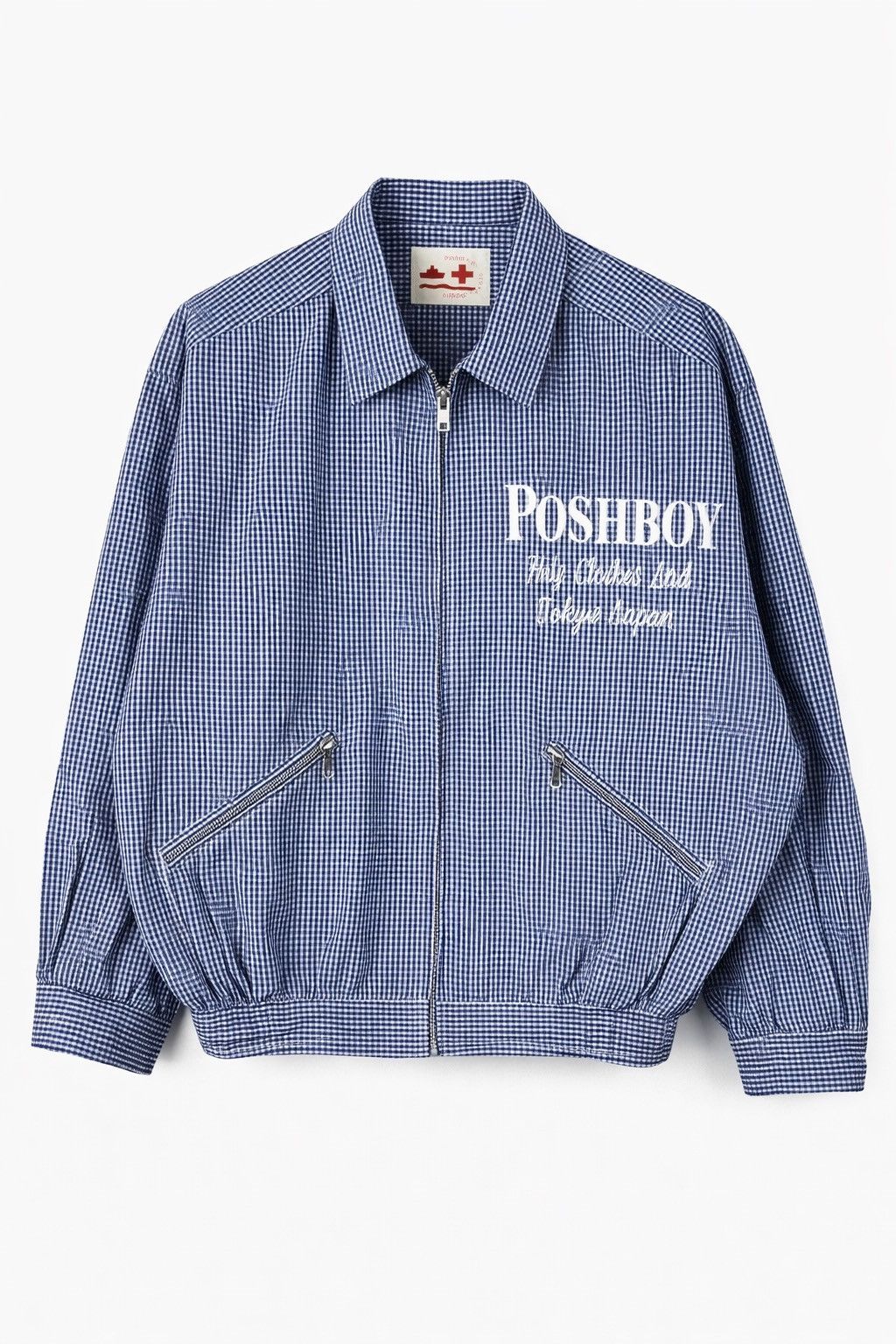 Japanese Brand Vintage POSHBOY Gingham Check Zip Jacket Blue White Logo Size US M / EU 48-50 / 2 - 1 Thumbnail