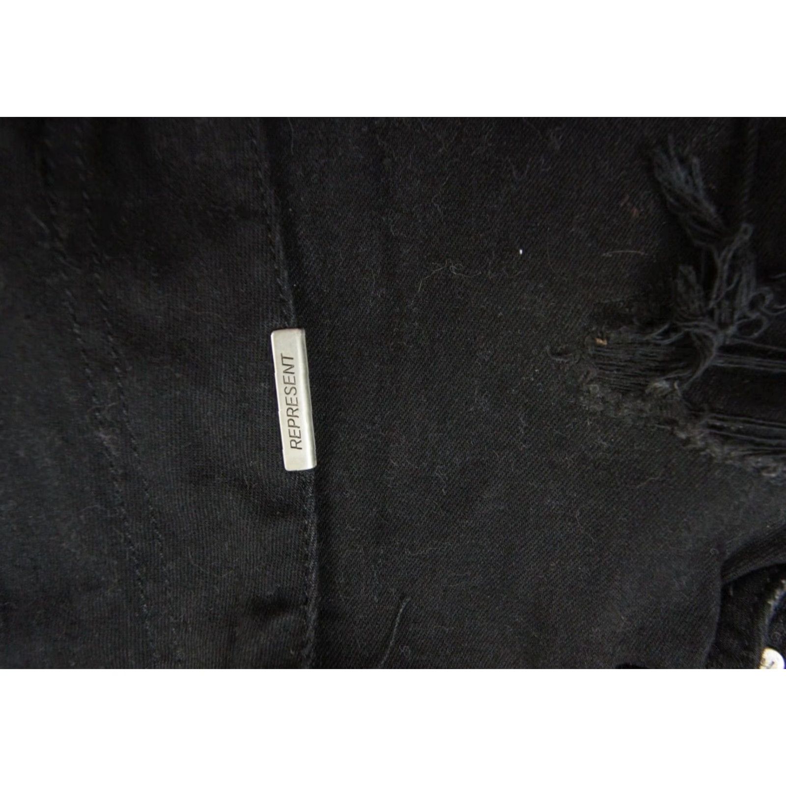 Vintage Represent Mens Denim Shorts 30 Black Shredded Distressed Stretch Cotton Spandex Mens Size US 30 / EU 46 - 3 Thumbnail