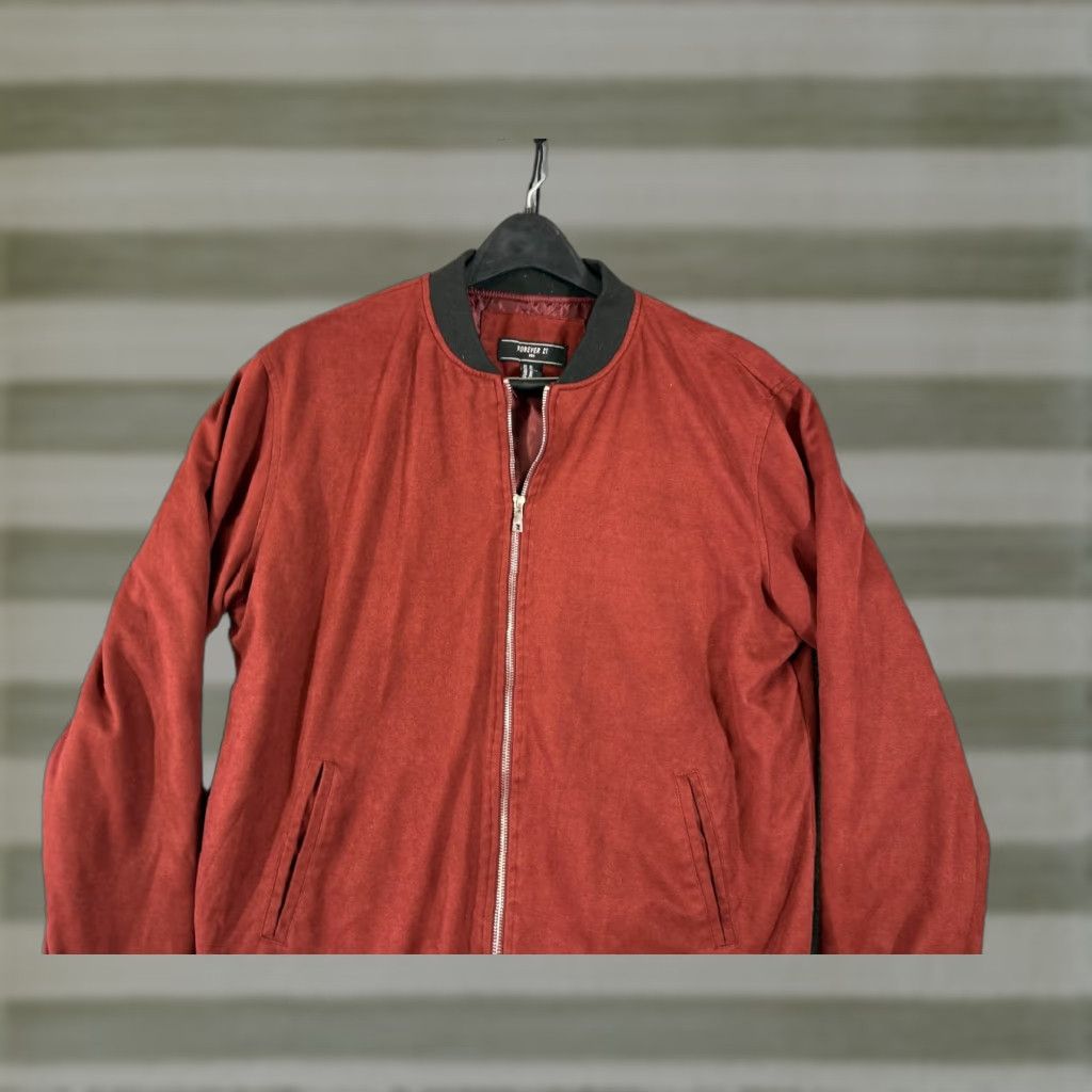 Forever 21 Forever 21 Bomber Jacket Mens XL Red Black Ribbed Knit Trim Full-Zip Jacket Size US XL / EU 56 / 4 - 1 Thumbnail