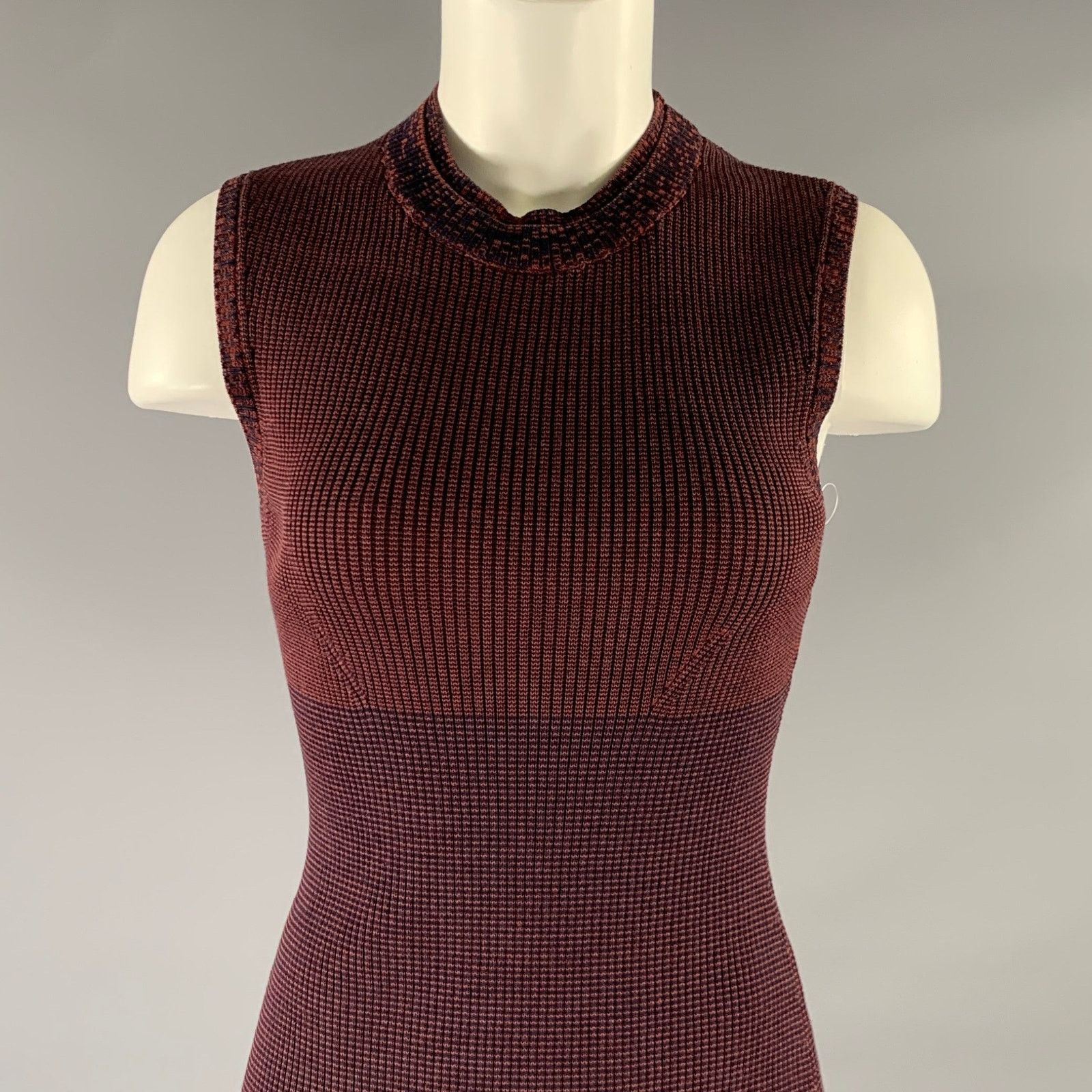 Victoria Beckham VICTORIA BECKHAM S Burgundy Navy Viscose BodyCon Midi Dress Size S / US 4 / IT 40 - 2 Thumbnail