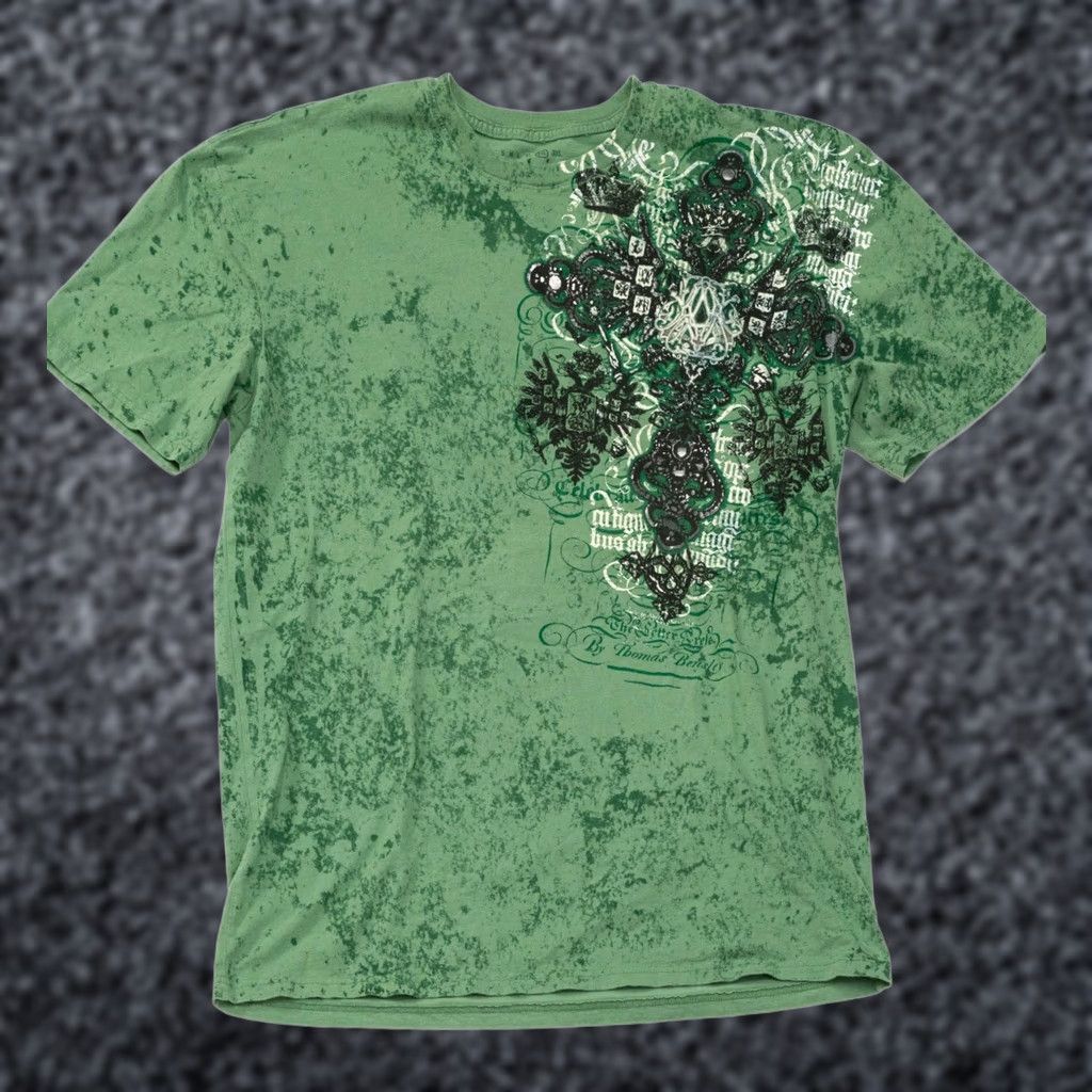 Affliction Affliction T-Shirt Mens 2XL Crew Neck Short Sleeve Green 2000s Y2K Grunge Art Aztec Logo Regular Fit Cotton9 Size US XXL / EU 58 / 5 - 1 Thumbnail