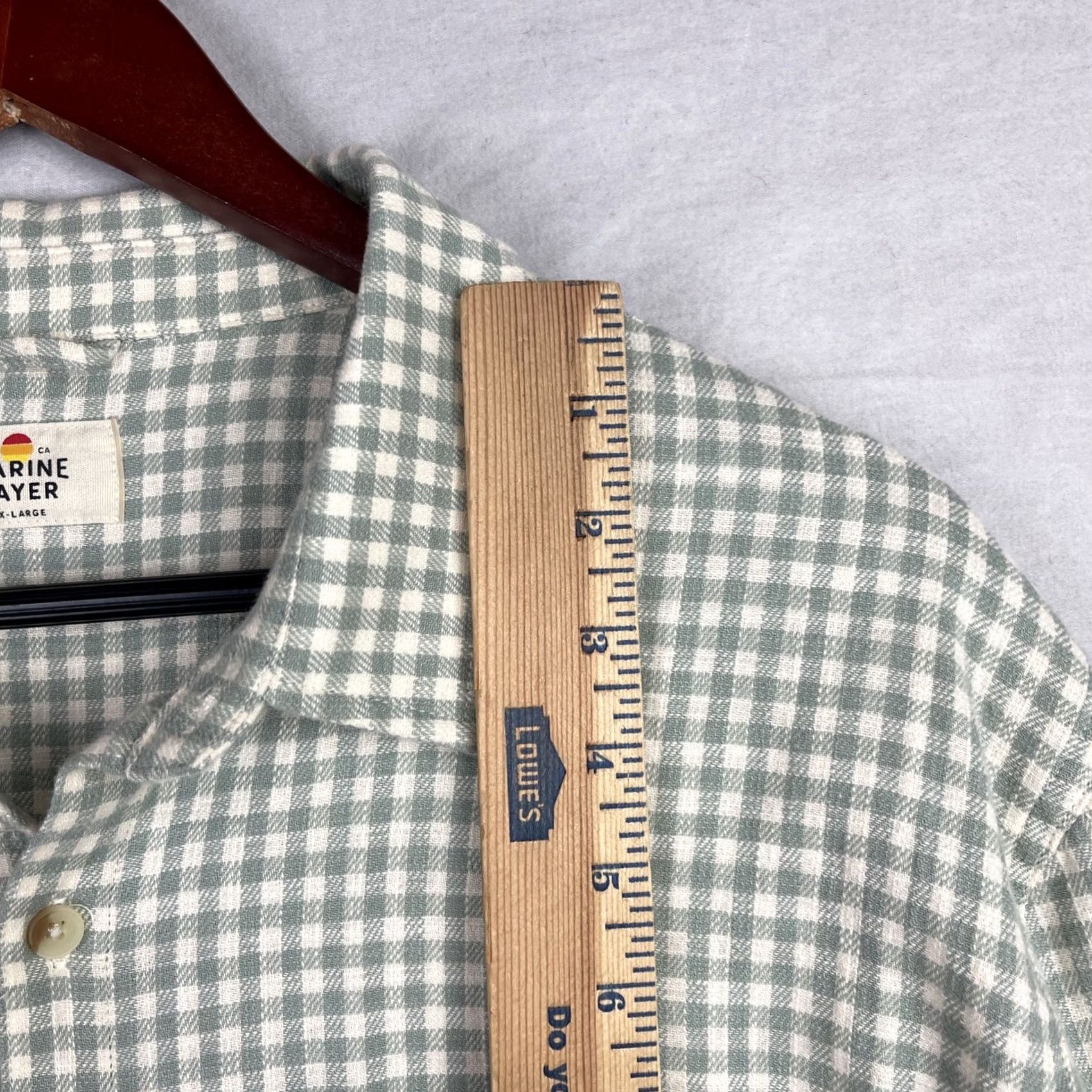 Marine Layer Marine Layer Shirt Mens Large Gingham Button-Up Green White Long Sleeve Flannel Size US L / EU 52-54 / 3 - 6 Thumbnail