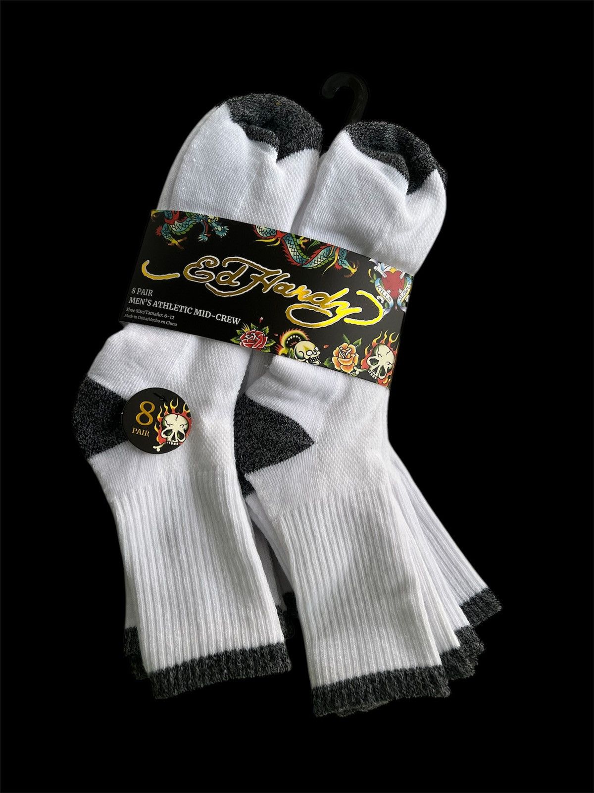 Designer × Ed Hardy Ed Hardy Men’s 8 Pair Athletic Mid-Crew Socks Shoe Size 6-12 Size ONE SIZE - 1 Thumbnail