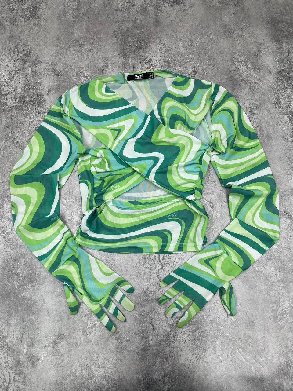 Jaded London Jaded London Women Mesh Crop Top Long Sleeve Green Print Size S / US 4 / IT 40 - 1 Thumbnail