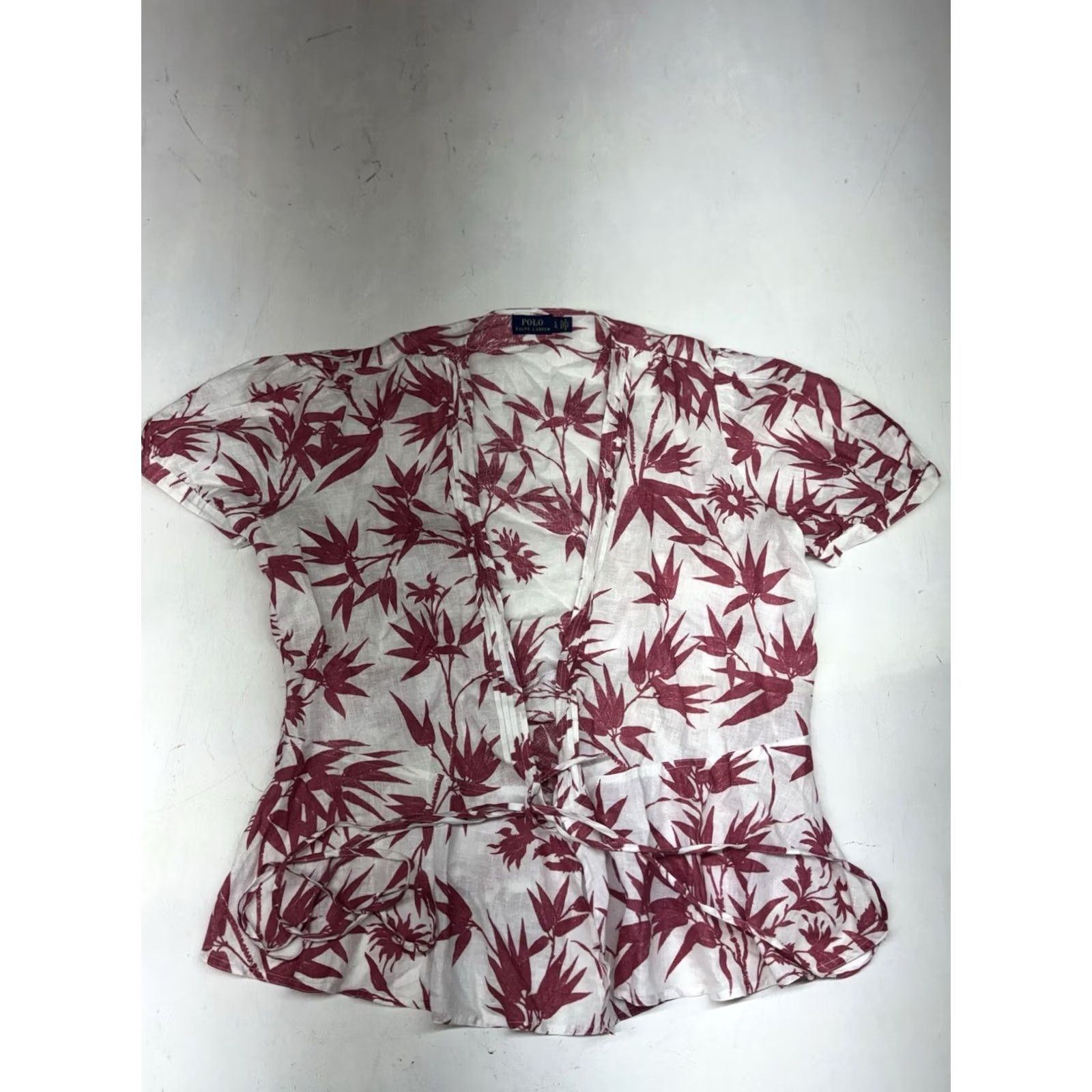 Polo Ralph Lauren Polo Ralph Lauren Womens Linen Floral Print Wrap Top Blouse Red L Floral V-Neck Tie Short Sleeve Casual Summer Women Size L / US 10 / IT 46 - 2 Thumbnail