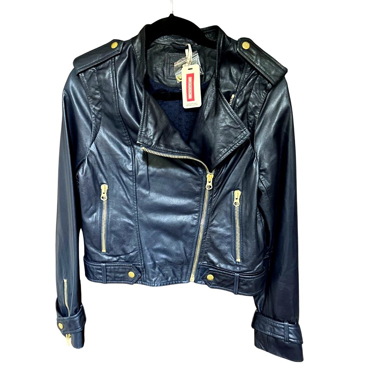 Other Kookai Paris Genuine Leather Biker Jacket Navy New With Tags Size M / US 6-8 / IT 42-44 - 5 Thumbnail