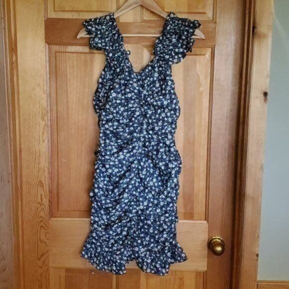 Vintage Dress Forum Navy Floral Vneck Sleeveless Rushed Zippered Sz Size M / US 6-8 / IT 42-44 - 5 Thumbnail