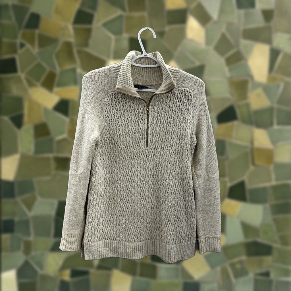 Tommy Hilfiger Tommy Hilfiger Womens Sweater Size Small Tan Open Knit 1/4 Zip Knit Open-Knit 1/4 Zip Sweater Womens Small Tan Brown Regular Fit Pullover Size S / US 4 / IT 40 - 1 Thumbnail