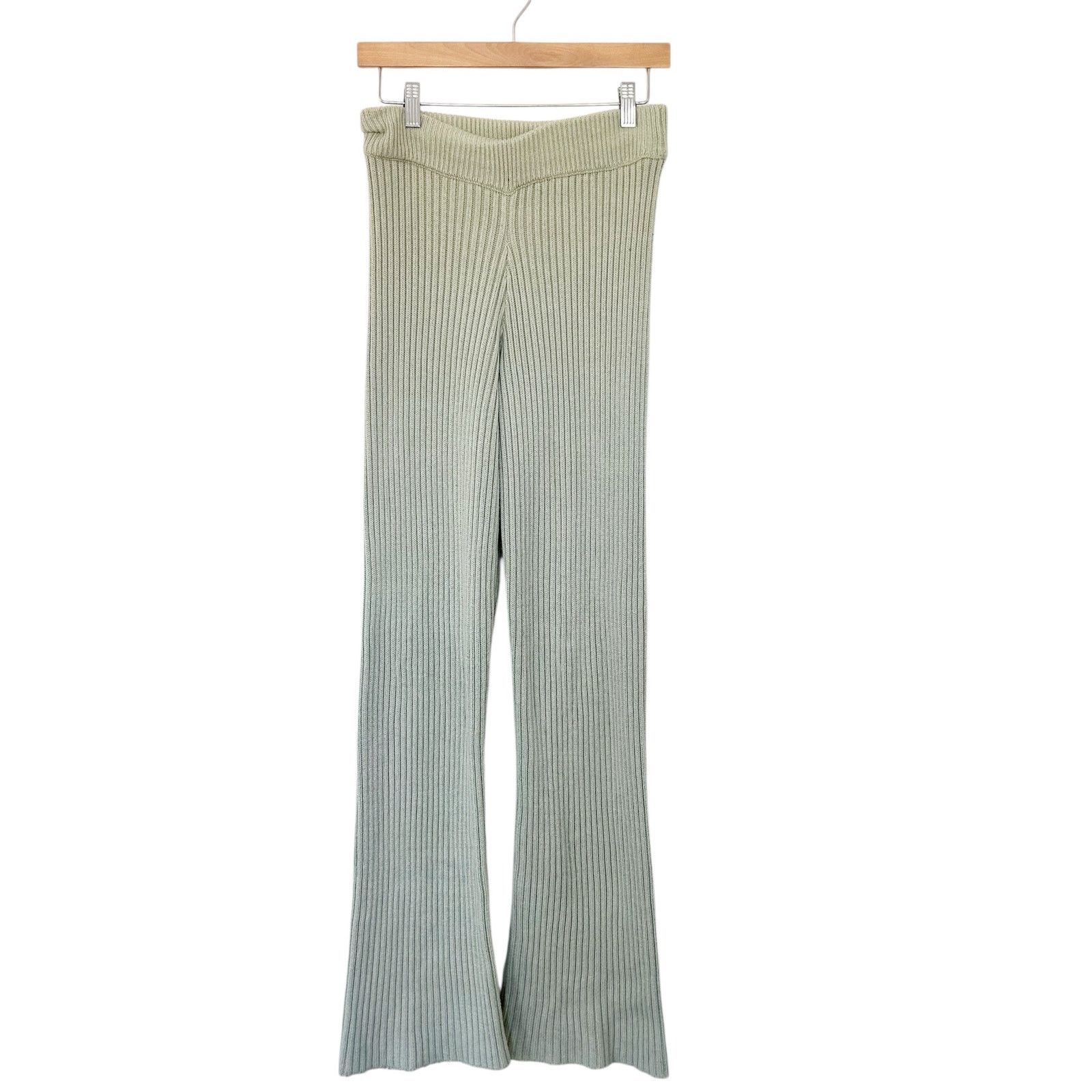 Other Tiger Mist Light Green Ribbed Knit Flared Pants Sz M Size 30" / US 8 / IT 44 - 1 Thumbnail