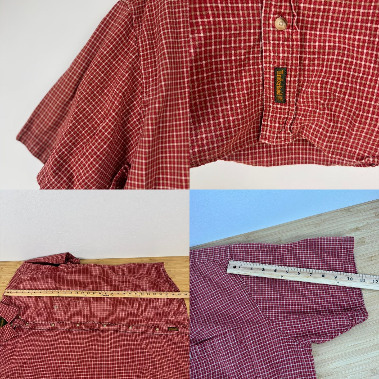 Timberland VINTAGE Timberland Mens Red White Gingham Plaid Short Sleeve Button Up Shirt Size L Size US L / EU 52-54 / 3 - 8 Thumbnail