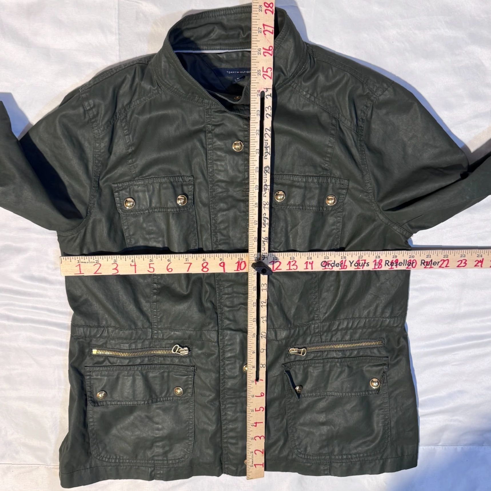 Tommy Hilfiger Tommy Hilfiger Lightweight Olive Green Waxed Utility Military Moto Jacket XL Women's Regular Size Size XL / US 12-14 / IT 48-50 - 6 Thumbnail