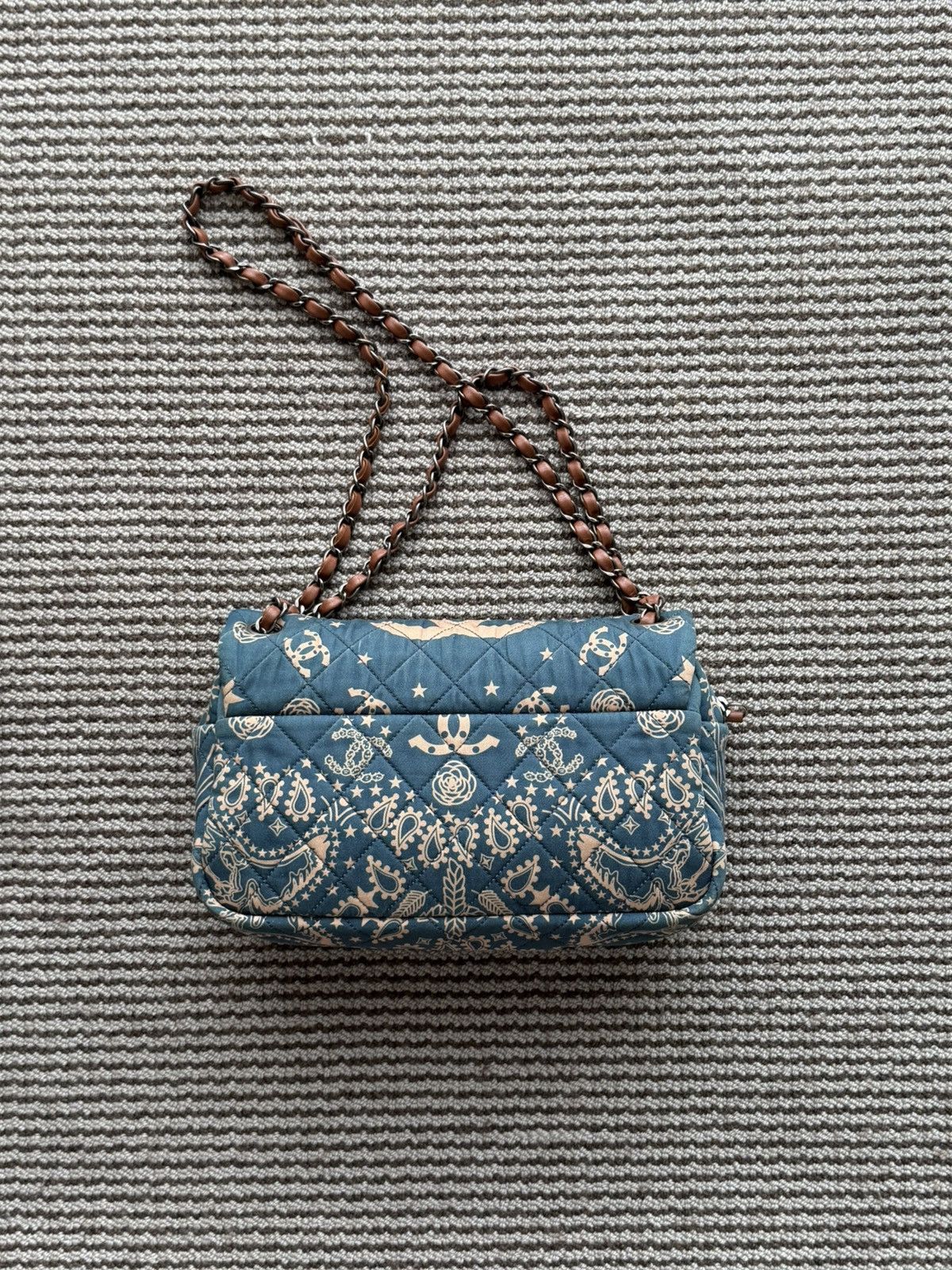 Chanel Chanel 14A Canvas Paris-Dallas Blue Bandana Classic Flap Bag Size ONE SIZE - 8 Thumbnail