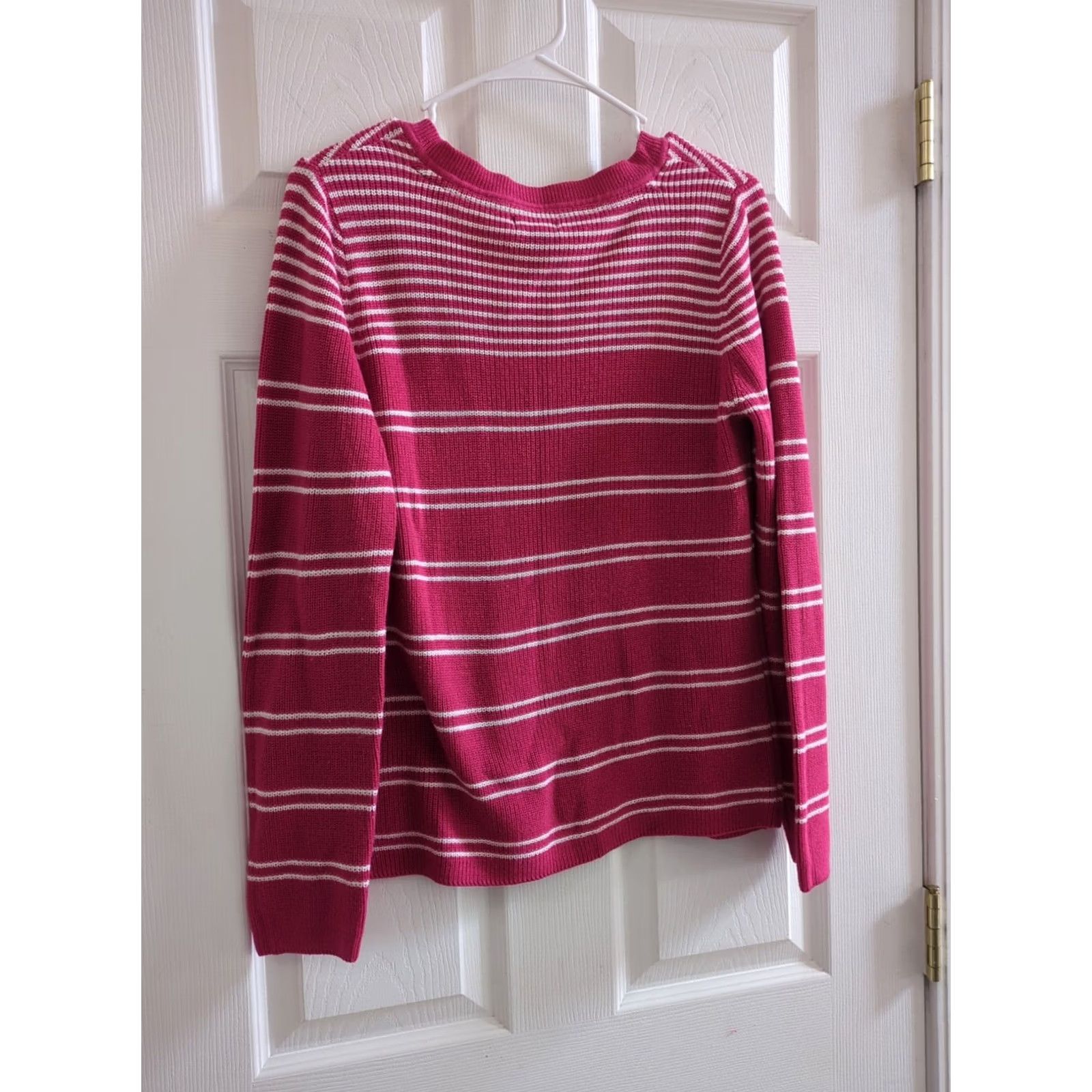 U.S. Polo Assn. VINTAGE U.S. POLO ASSN. Lightweight Striped Pink/White Sweater V-neck Large Women/L Size L / US 10 / IT 46 - 4 Thumbnail
