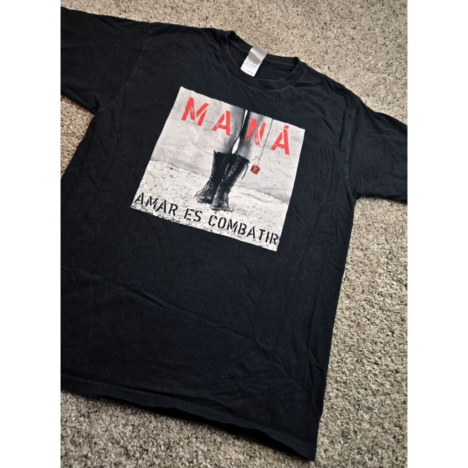 Fruit Of The Loom VINTAGE Mana Amar Es Combatir Shirt L Black Short Sleeve Band Tee 90s Mens Foss Fruit of the Loom Y2K Size US L / EU 52-54 / 3 - 2 Thumbnail