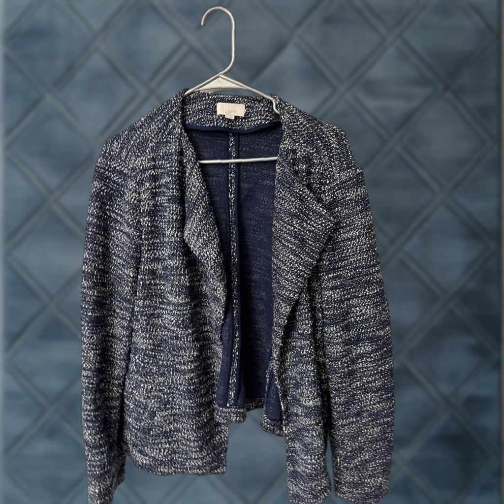 Loft LOFT Cardigan Sweater Women XL Blue Open-Front Long Sleeve Knit Cotton Rayon Geometric Classic Modern Casual Open Size XL / US 12-14 / IT 48-50 - 1 Thumbnail
