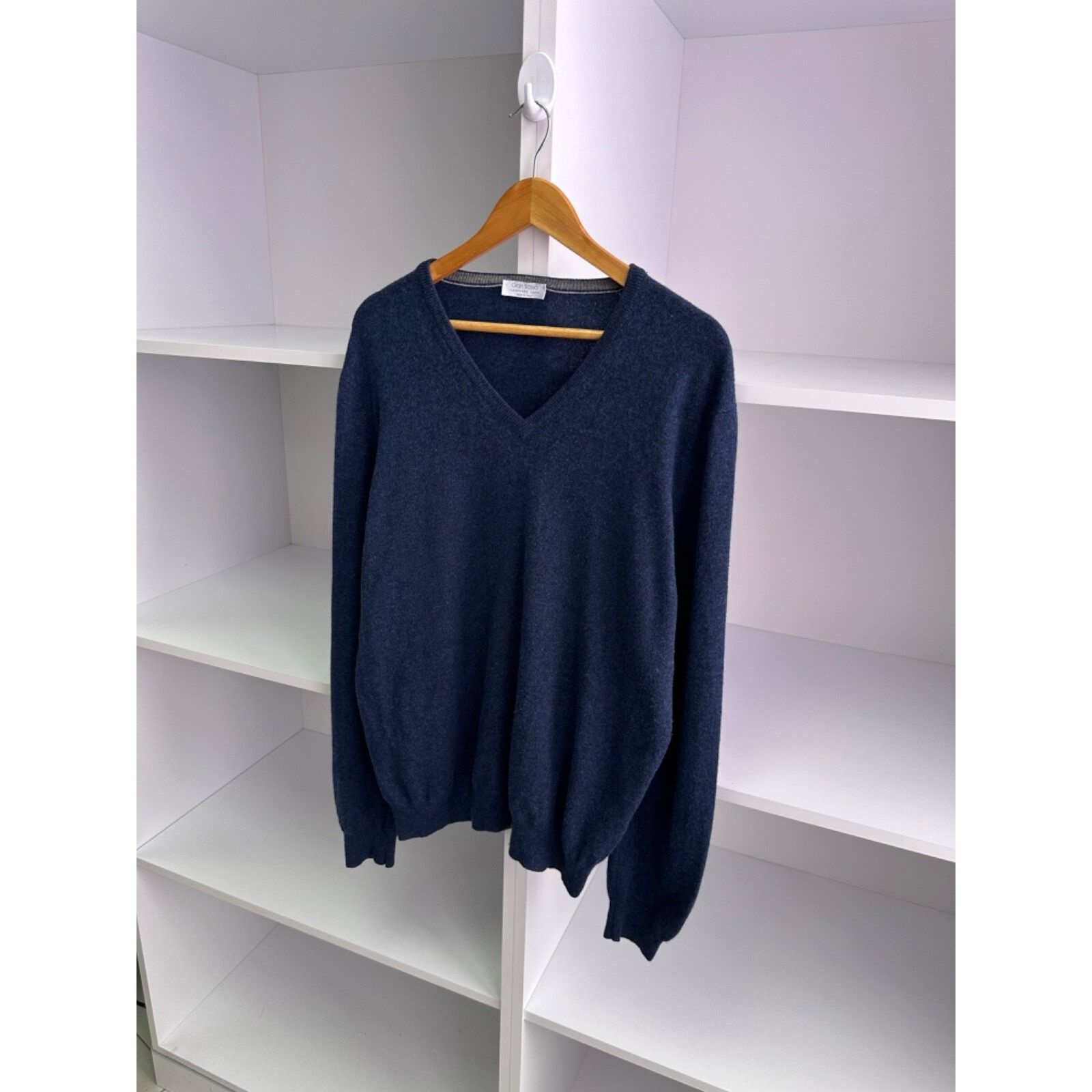 Gran Sasso VTG Gran Sasso Lana Wool V Neck Navy Sweater Size US XL / EU 56 / 4 - 2 Thumbnail