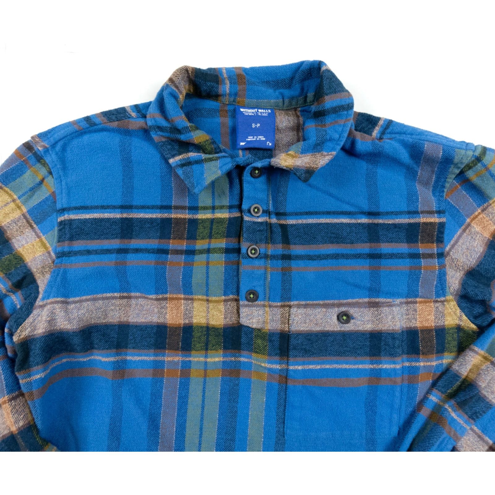Walls Without Walls Flannel Polo Shirt Adult Small Blue Plaid Long Sleeve Collared Outdoor Mens Size US S / EU 44-46 / 1 - 2 Thumbnail