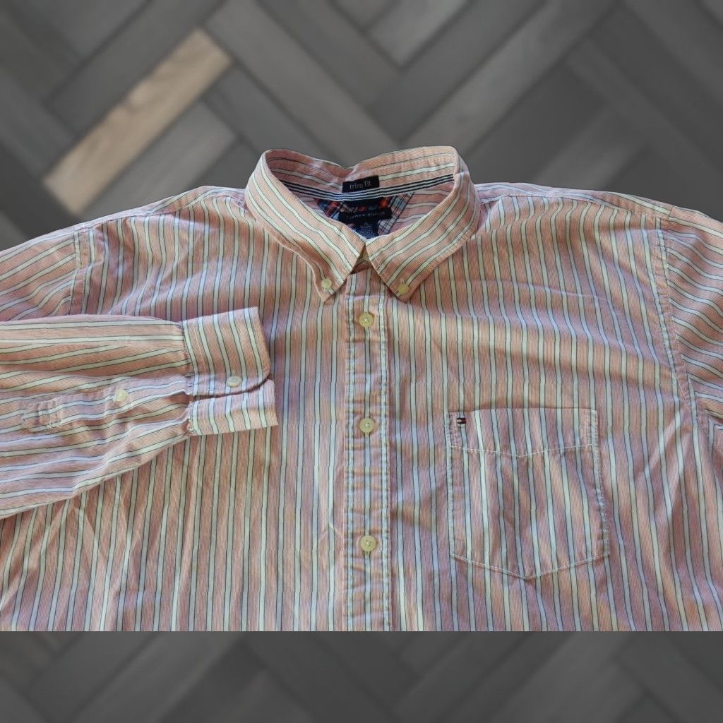 Tommy Hilfiger VINTAGE Tommy Hilfiger Men’s Shirt XL Long Sleeve Button-Up Cotton Pink-Blue-White Striped 90s Size US XL / EU 56 / 4 - 1 Thumbnail