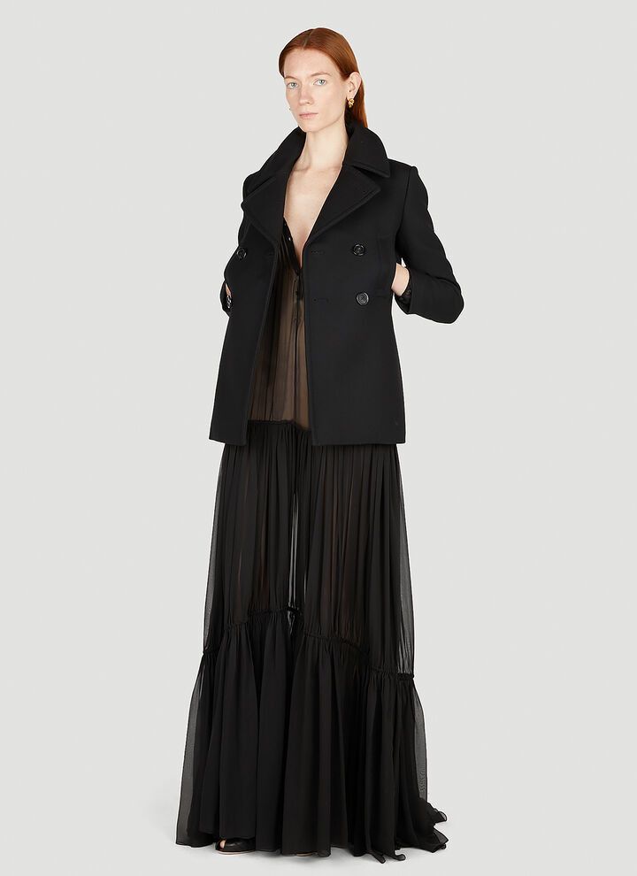 Saint Laurent Paris o1s1wg110924 Long Dress In Crepe Muslin in Black Size XS / US 0-2 / IT 36-38 - 2 Thumbnail