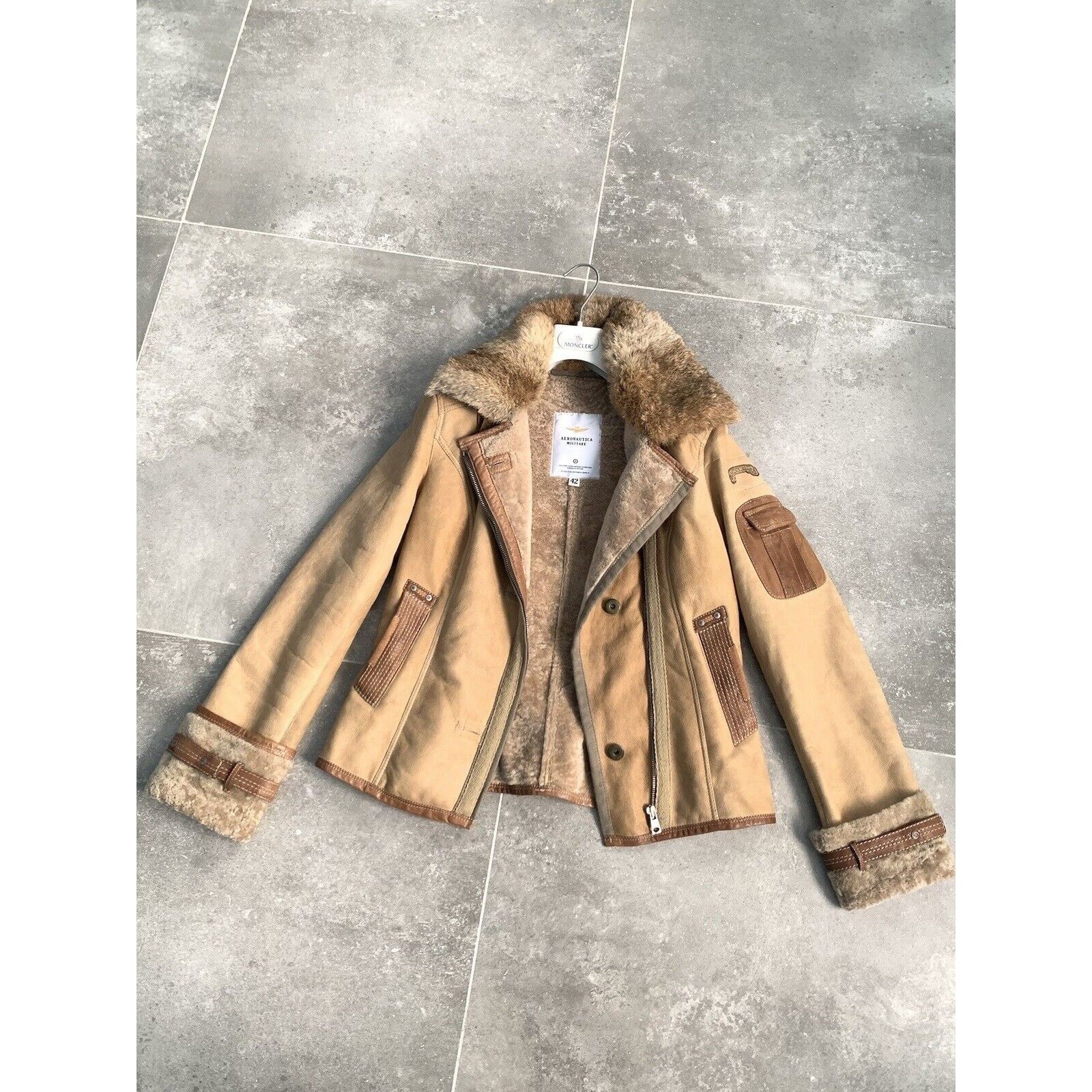 Aeronautica Militare AERONAUTICA MILITARE Sheepskin Fur Biker Jacket Coat IT 42 S Size M / US 6-8 / IT 42-44 - 1 Thumbnail