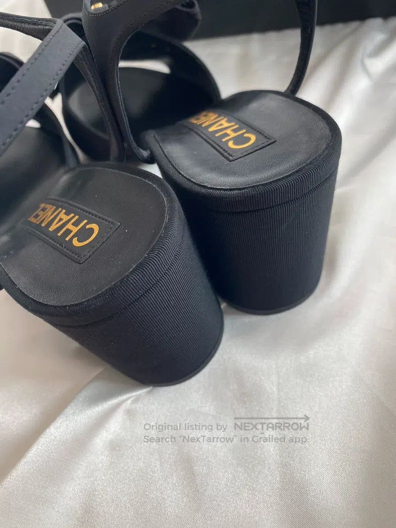 Chanel Chanel Black bow thick-heeled sandals Size US 8.5 / IT 38.5 - 5 Thumbnail