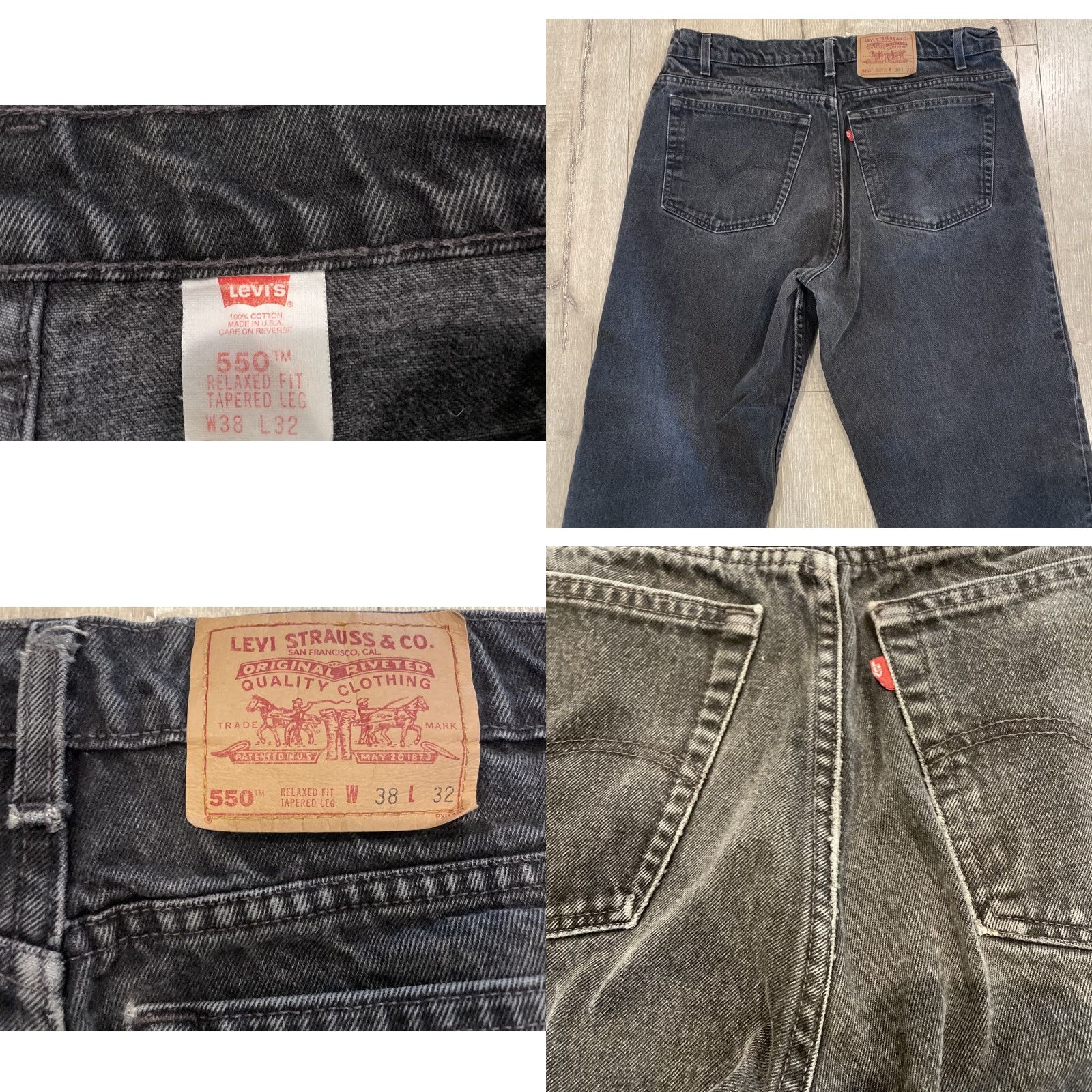 Levi's VINTAGE Levi's 550 Tapered Jeans 38x31 Distressed Black USA 90s Unisex Size 26" / US 2 / IT 38 - 8 Thumbnail